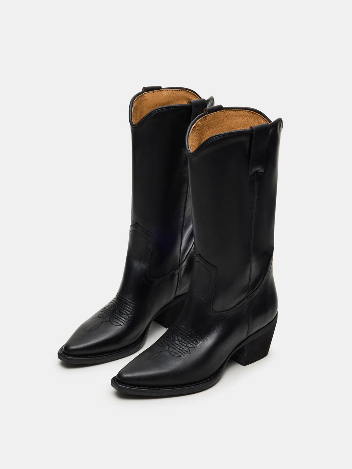 Black Pointed-Toe Simple Mid Calf Cowgirl Boots