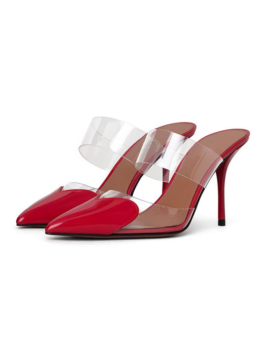 Patent Red And TPU Transparent Film Pointed-Toe Slip-On High Heels