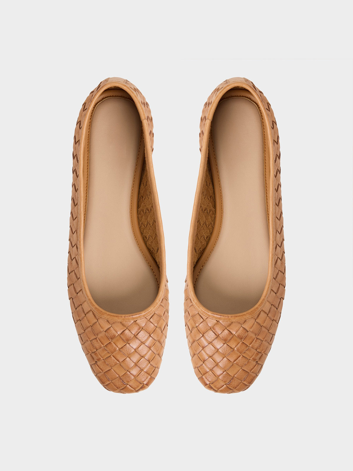 Brown Woven Vegan Leather Square-Toe Simple And Classic Ballet Flats