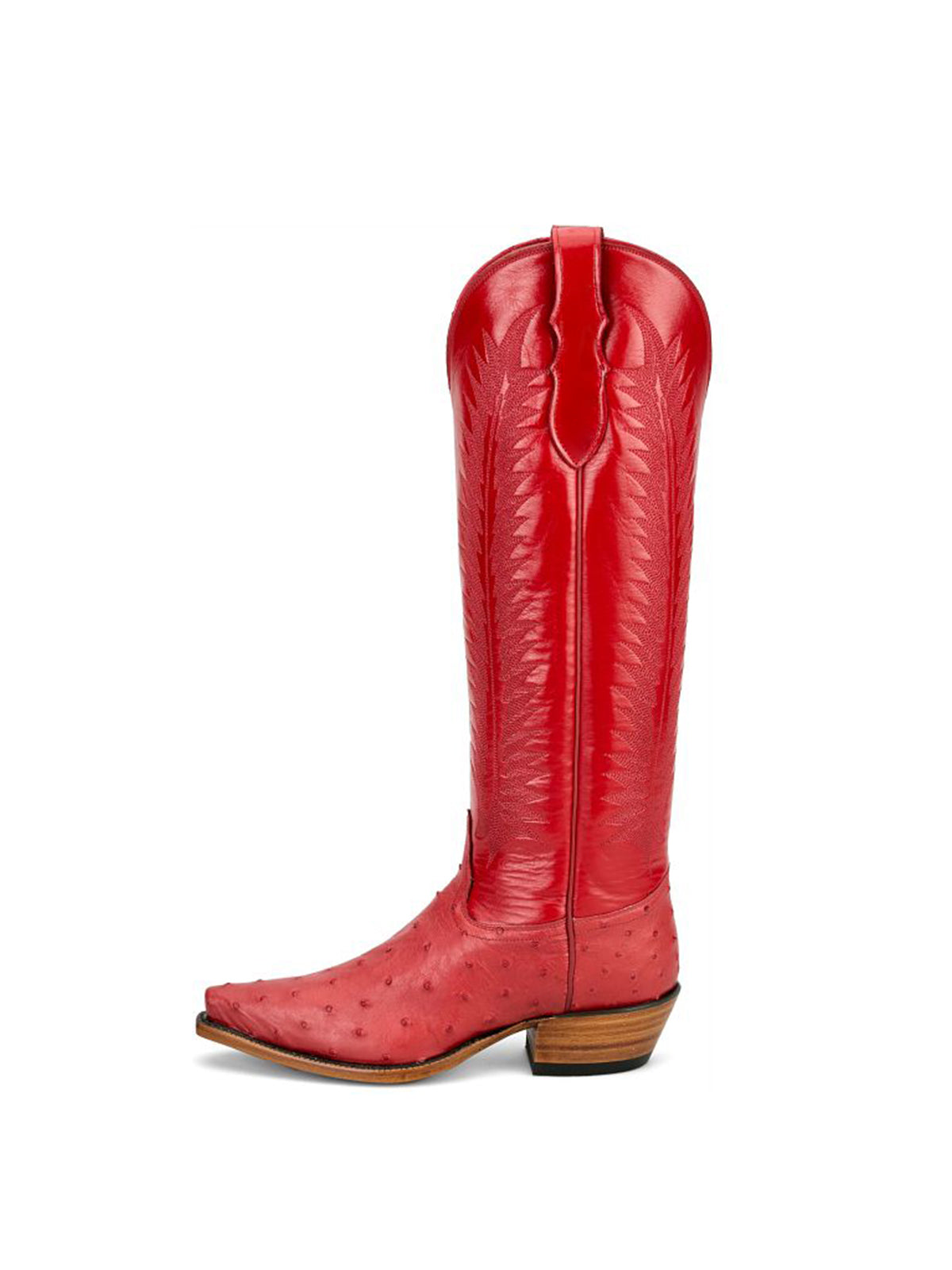 Red Ostrich Print Snip-Toe Western Stitch Knee High Cowgirl Boots