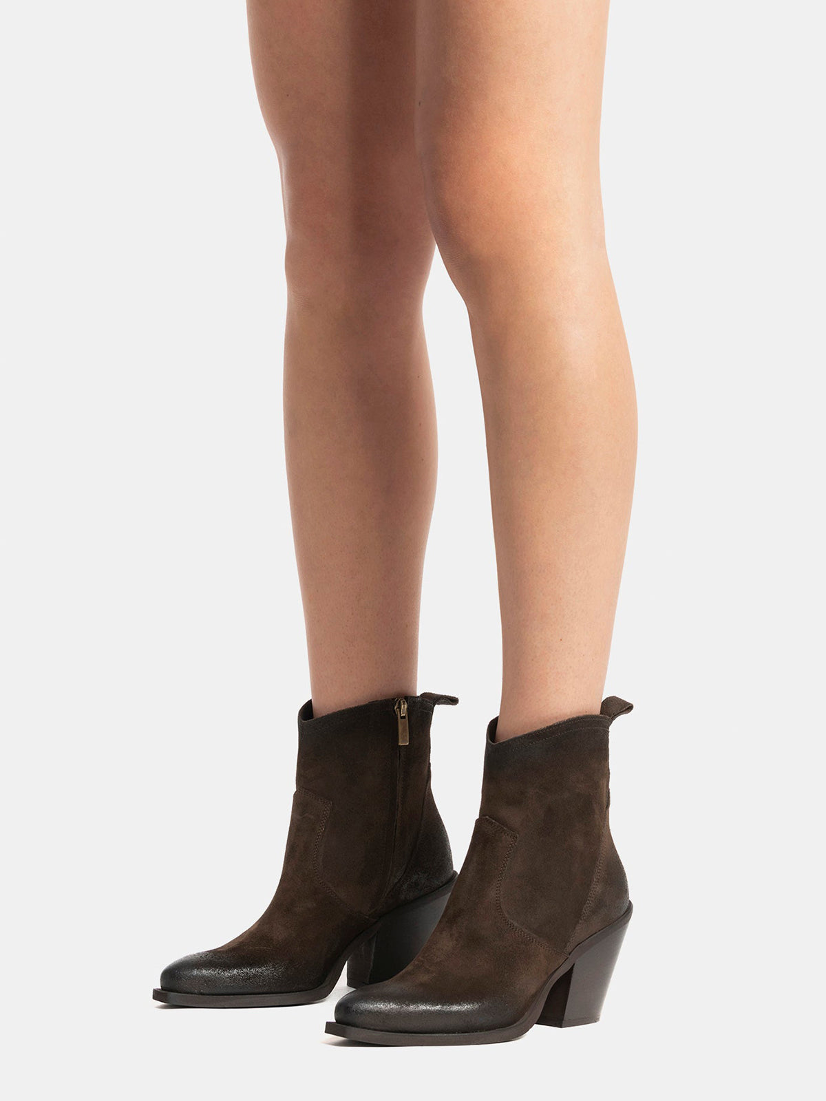 Chocolate Faux Suede Snip-Toe Side Full-Zip Classic Ankle Cowgirl Boots