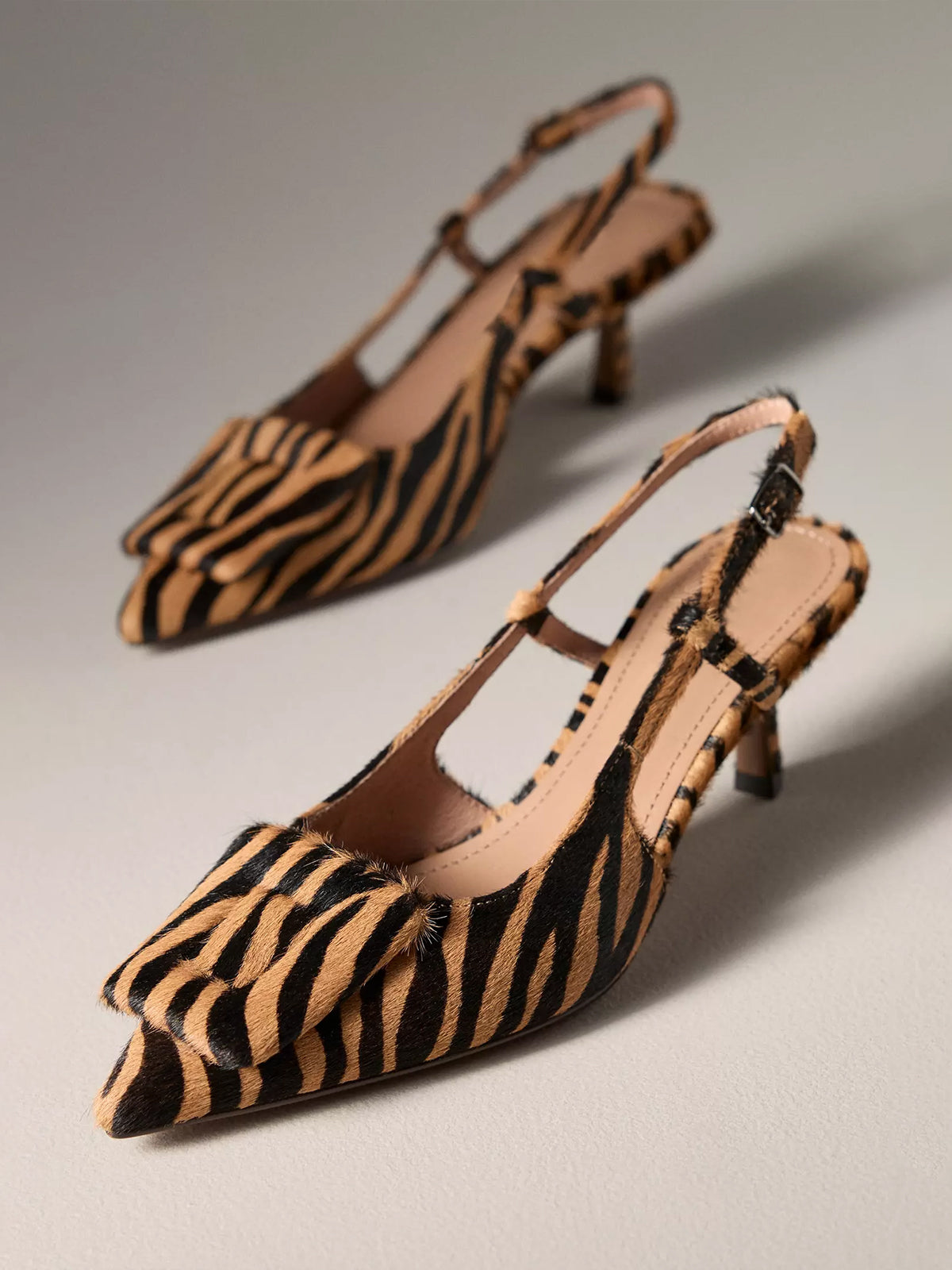 Zebra Print Pointed-Toe Slingback Classic Kitten Heels