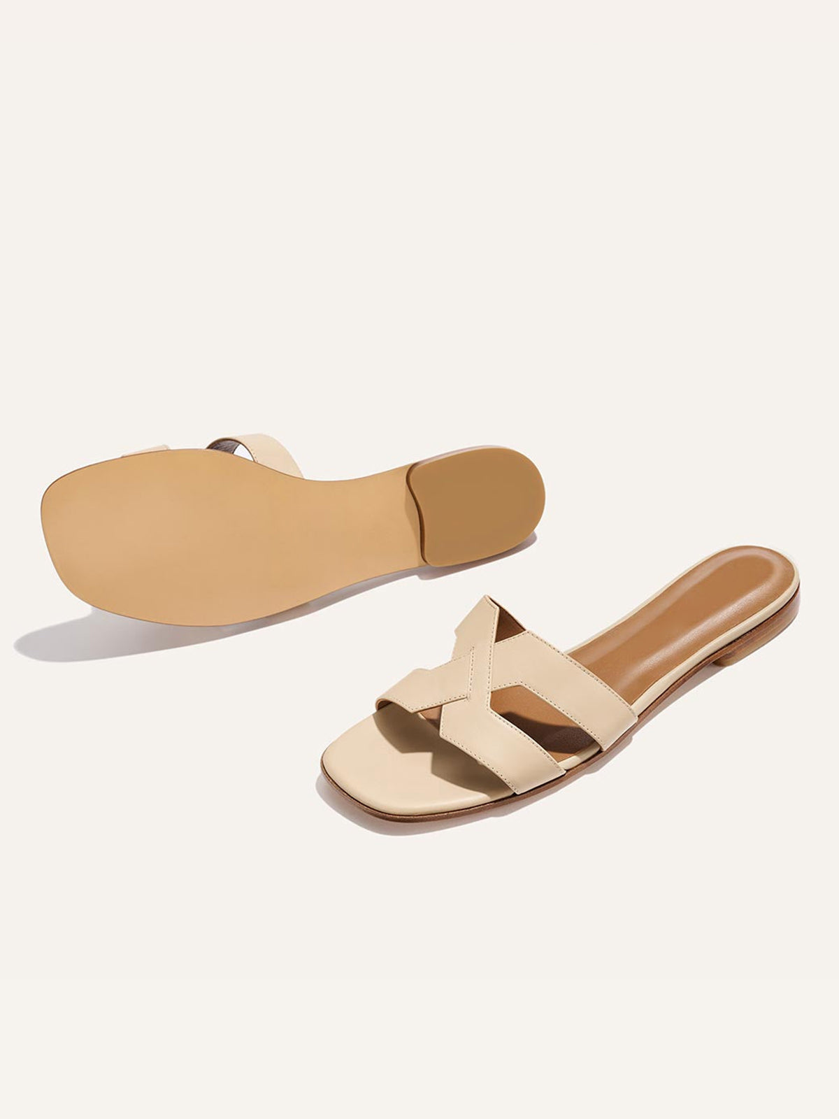 Latte Square-Toe Stylish Backless Sandals Flats