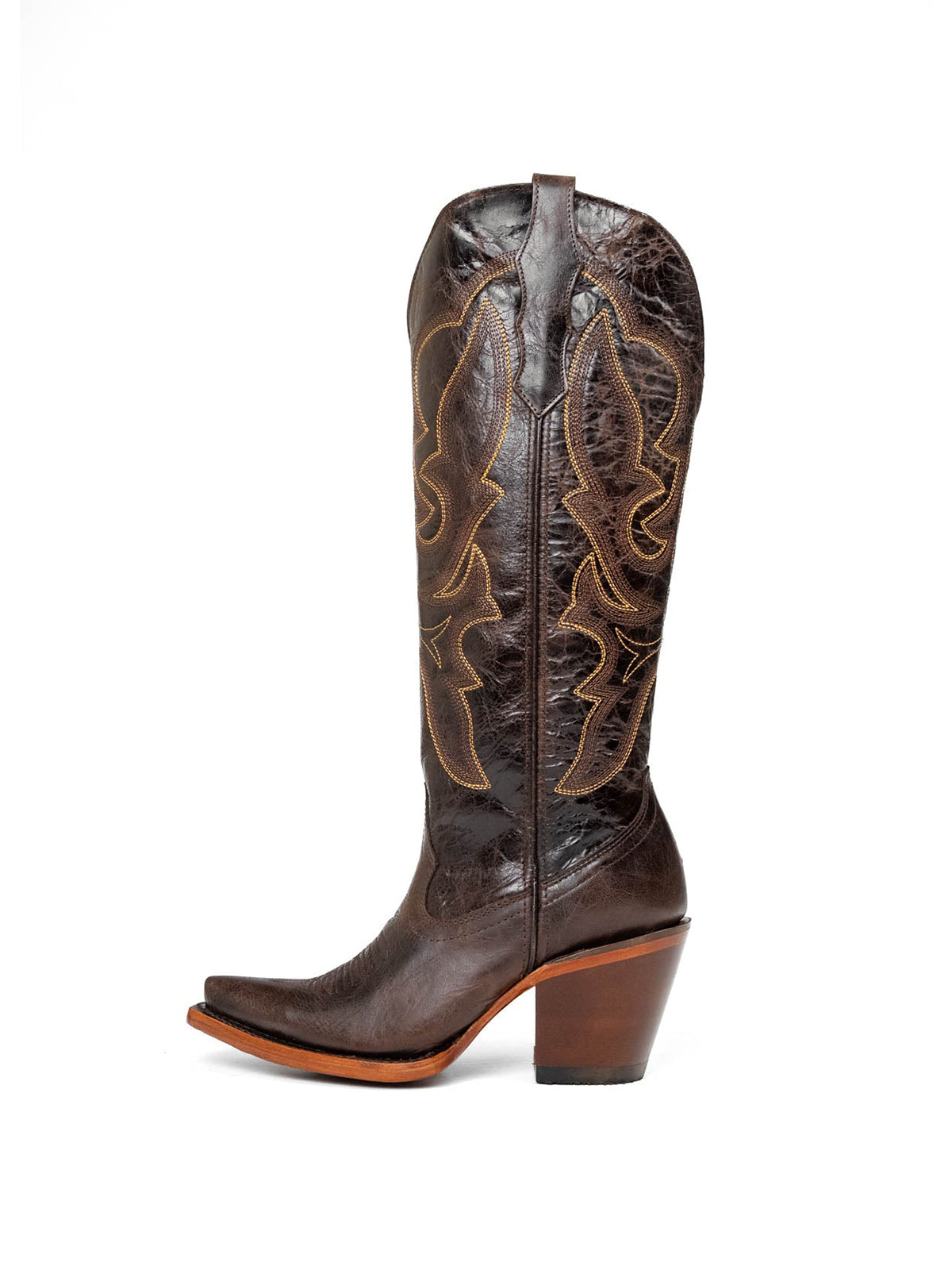 Western Snip-Toe Embroidery Half-Zip Knee High Chic Cowgirl Boots - Dark Coffee