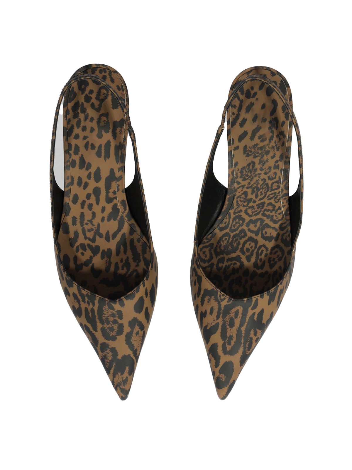 Slingback Pointed-Toe Simple Kitten Heels - Leopard Satin