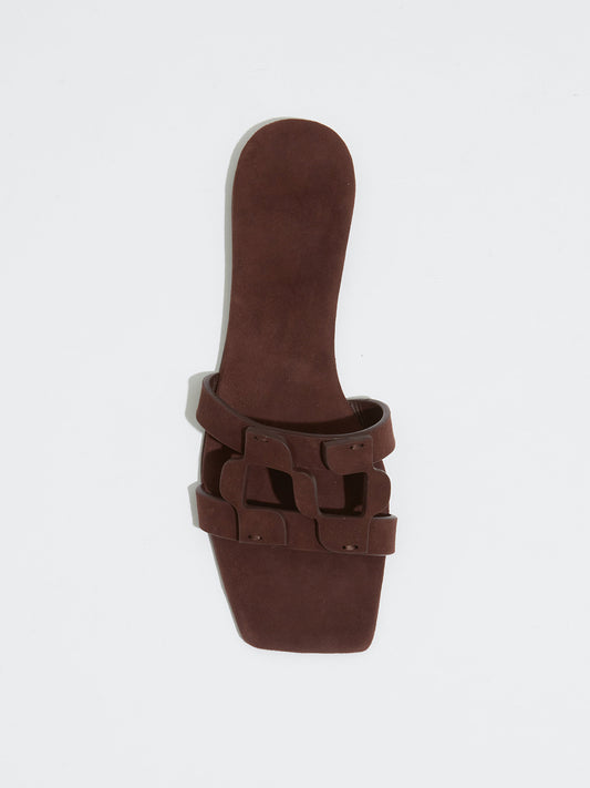 Chocolate Faux Suede Square-Toe Classic Slip-On Flat Slides