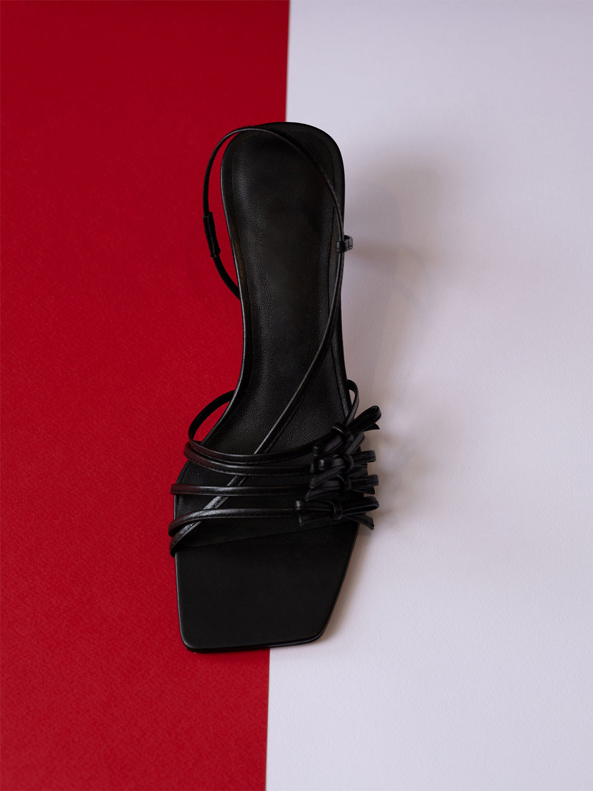 Black Square-Toe Multi-Straps With Bows Kitten Heels