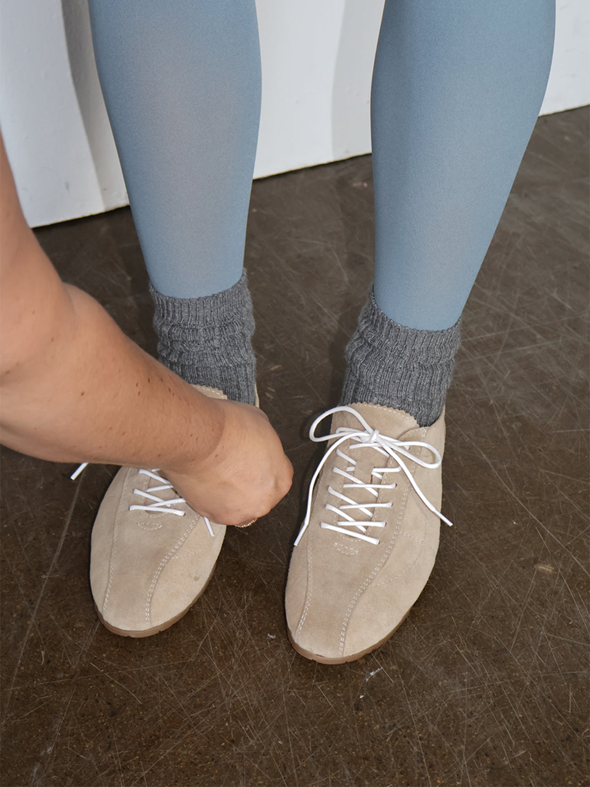Sand Faux Suede Round-Toe Lace-Up Chic Sneakers Flats