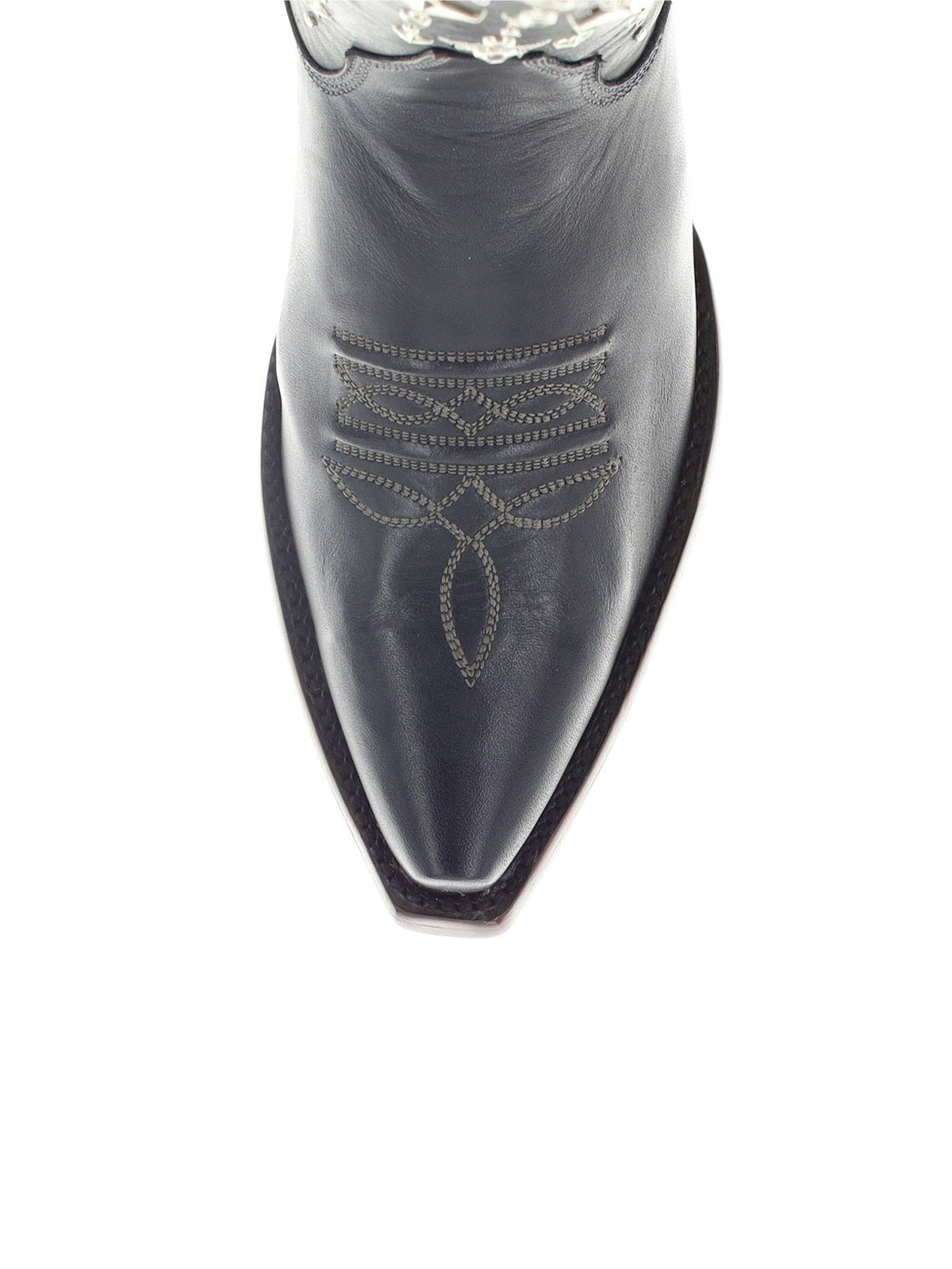 Black Snip-Toe Stars Studs And Crystals Half-Zip Mid Calf Cowgirl Boots