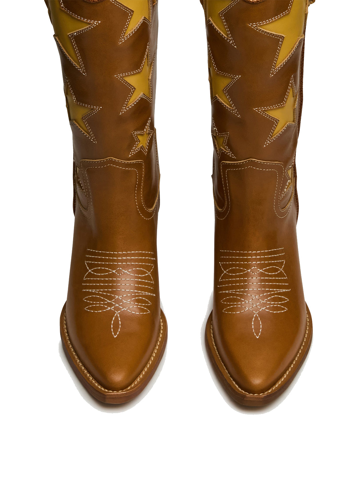 Tan Almond-Toe Strass Inlay Classic Mid Calf Cowgirl Boots