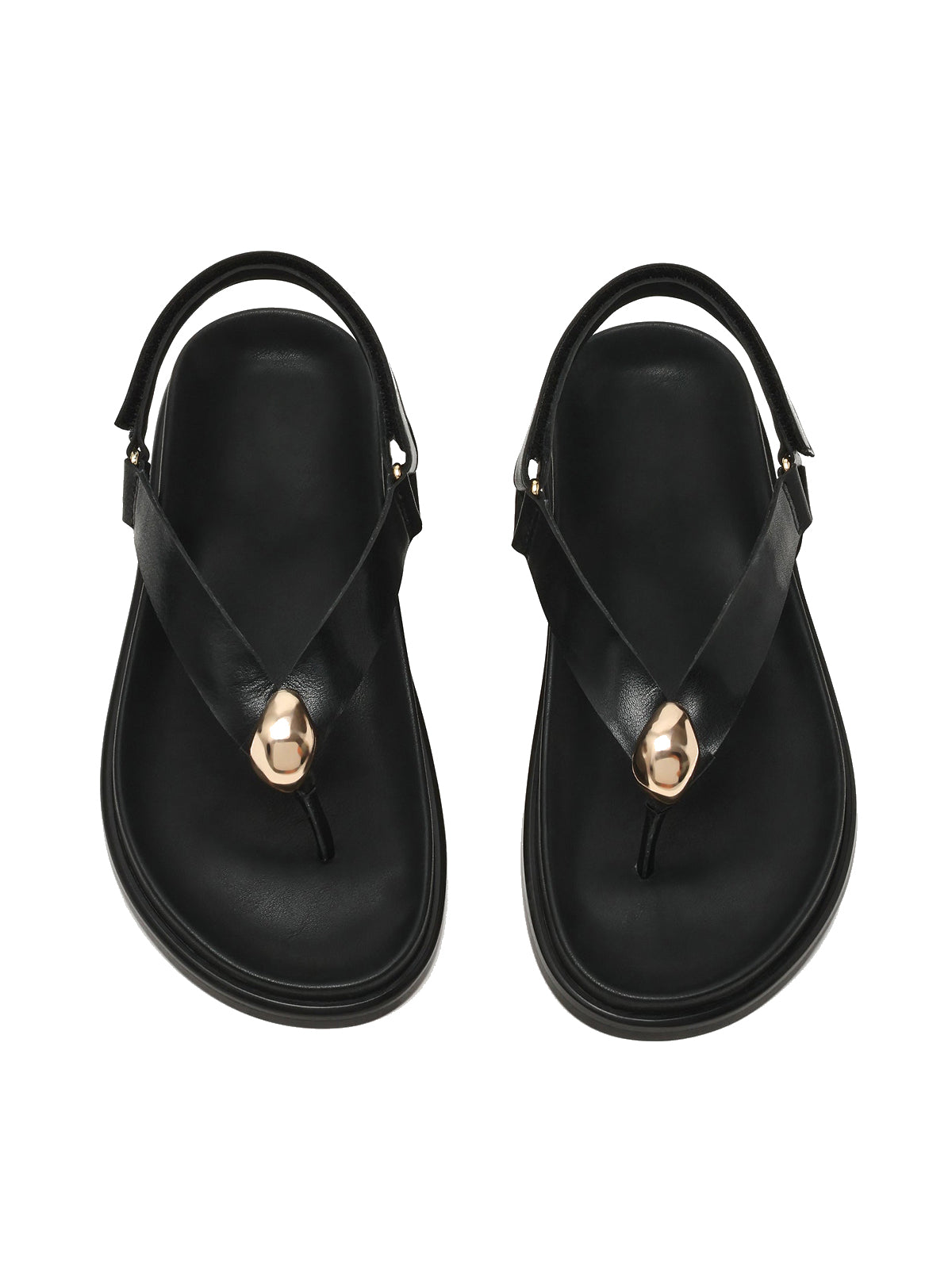 Black Round-Toe Simple Slingback Flip-Flops Flats