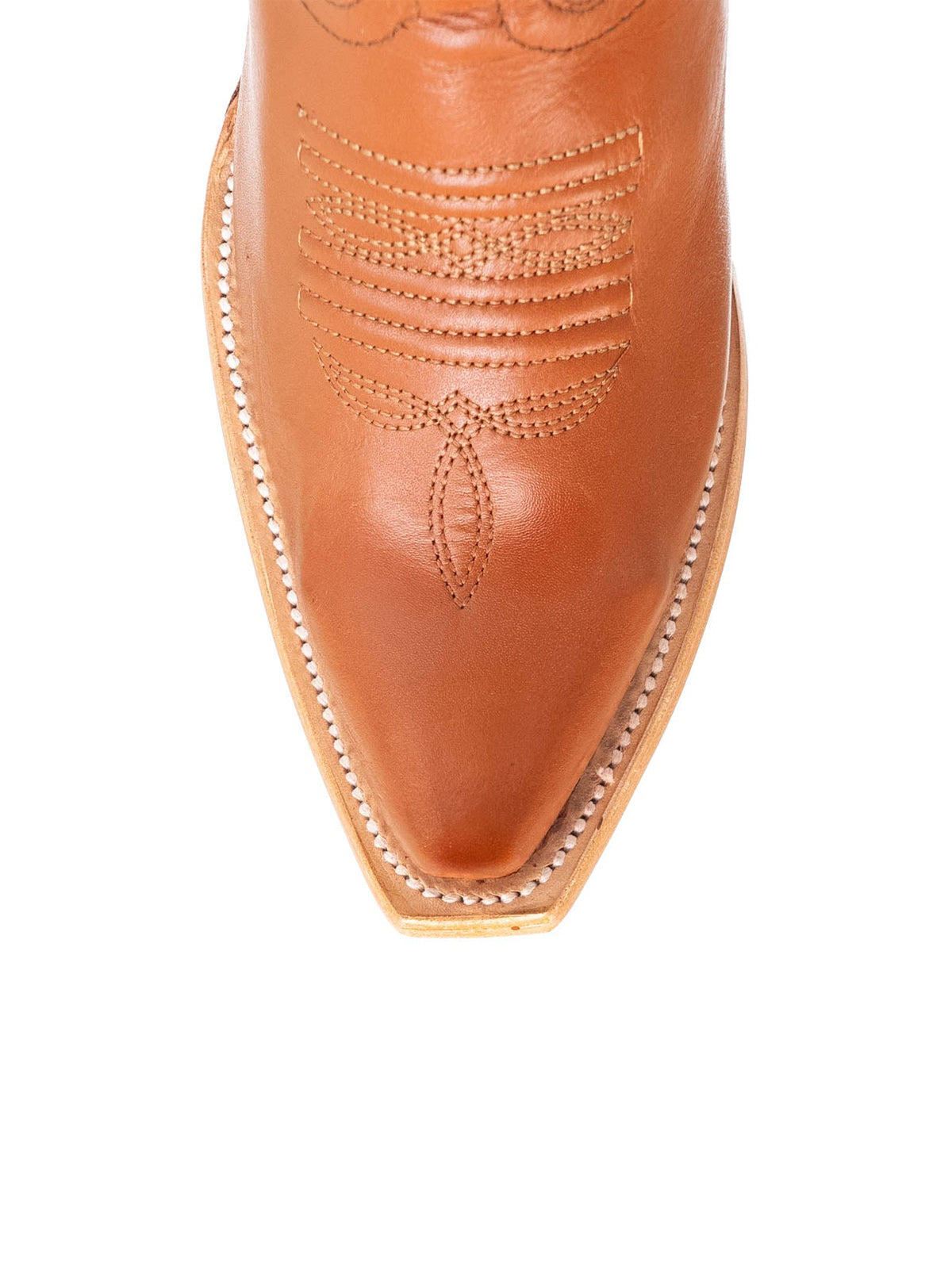 Orange Vegan Leather Snip-Toe Embroidery Half-Zip Knee High Chic Cowgirl Boots