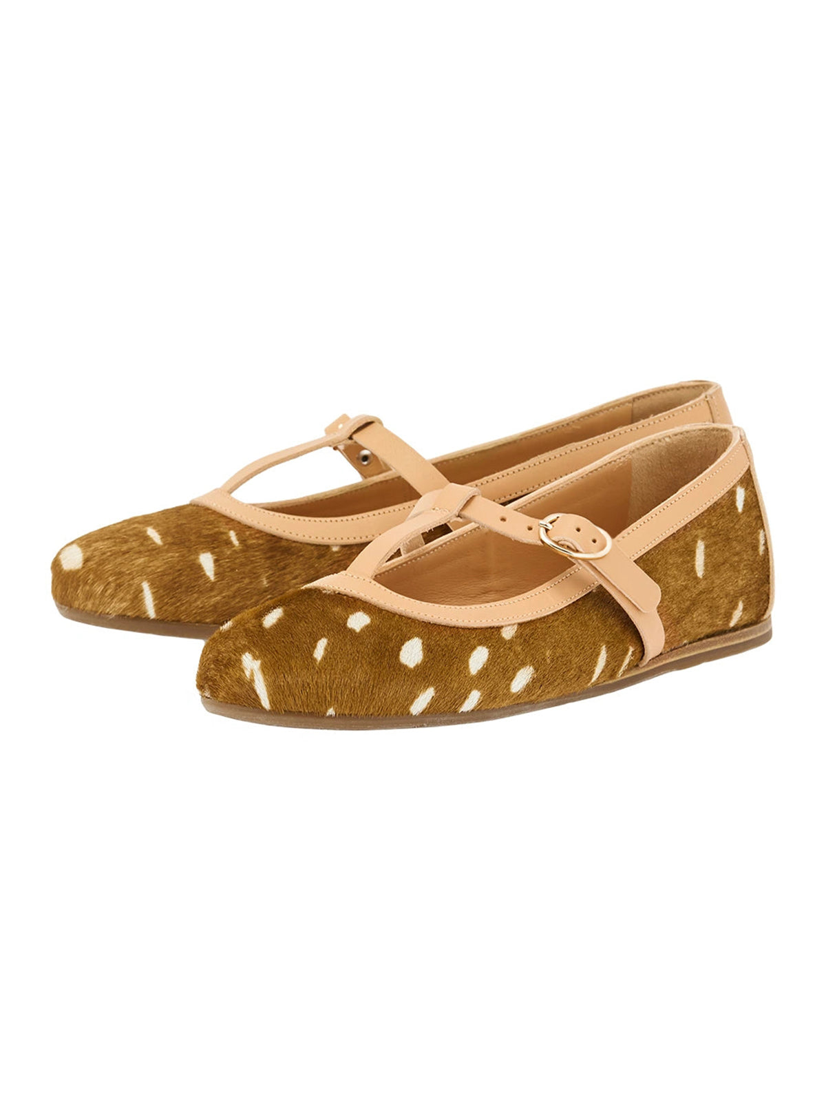 Cow Print Round-Toe T-Strap Chic Ballet Flats
