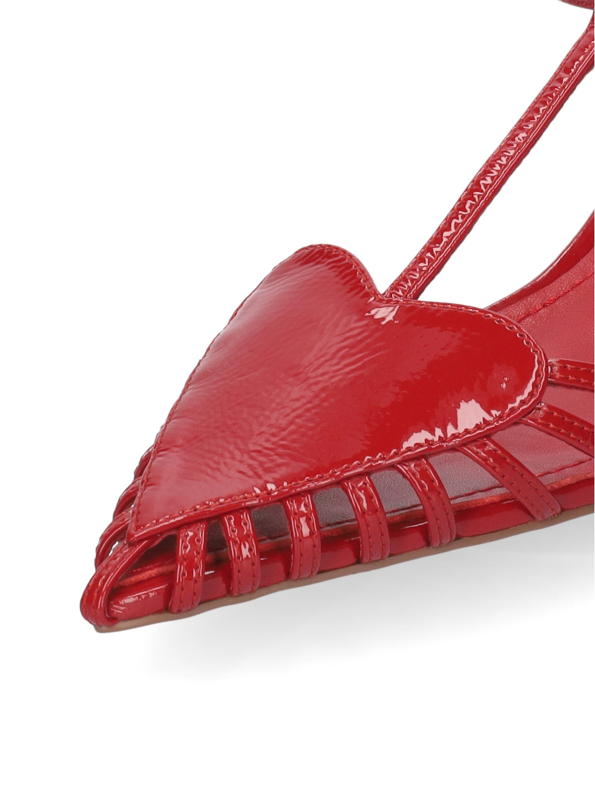 Patent Red Pointed-Toe Front Heart Design Ankle Strap Kitten Heels