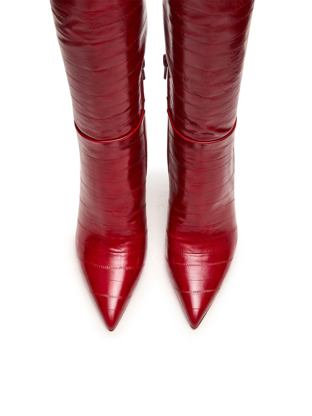 Red Eel Pattern Pointed-Toe Half-Zip Knee High Stiletto Boots
