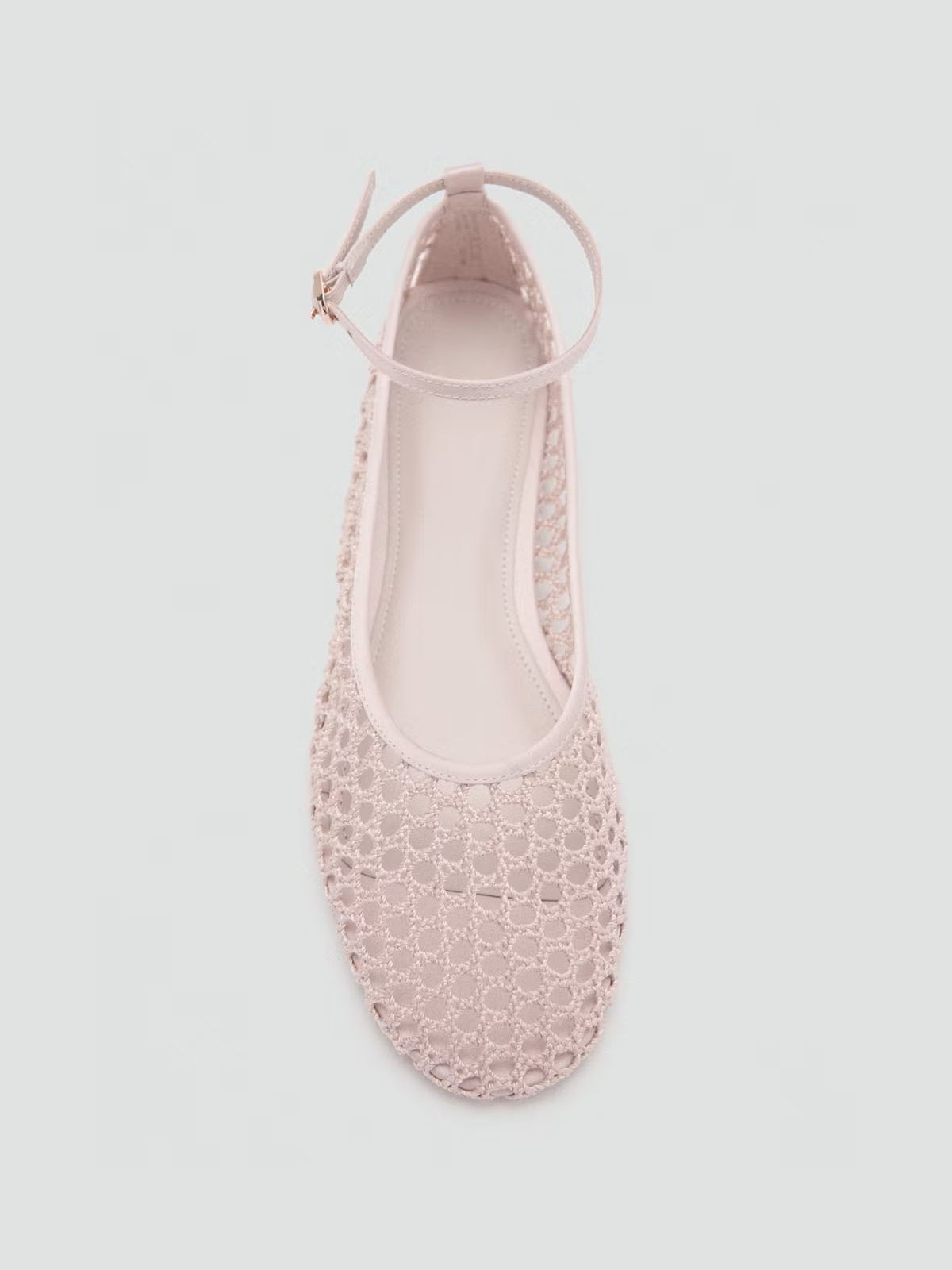 Ivory Mesh Round-Toe Classic Ankle Strap Simple Flats