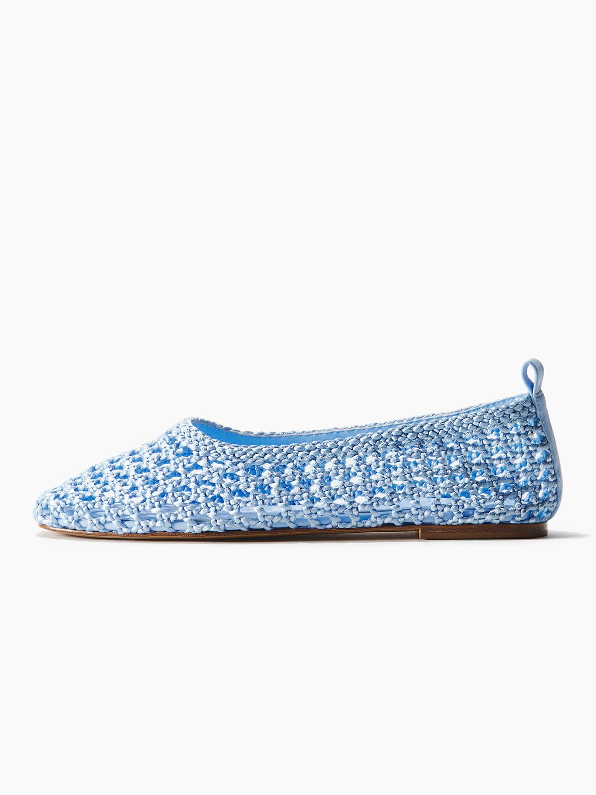 Blue Satin Woven Square-Toe Simple Ballet Flats