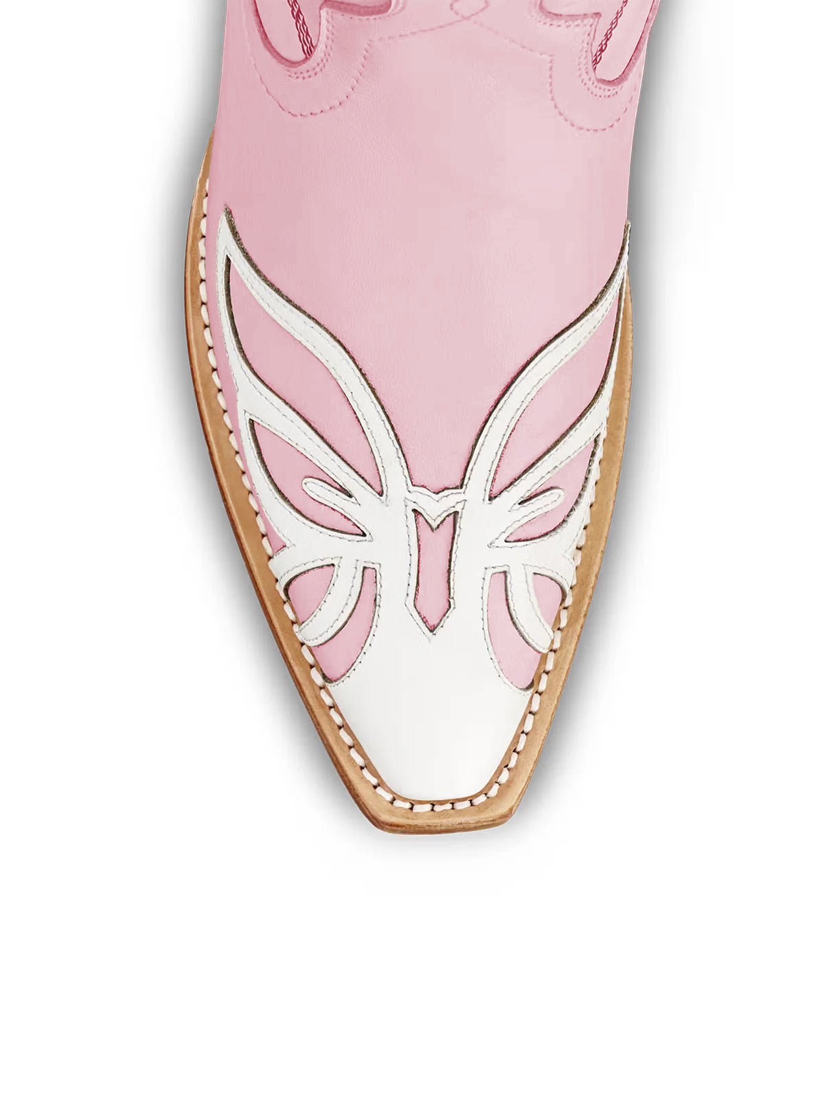 Light Pink Snip-Toe Flower Applique Mid Calf Pull On Cowgirl Boots