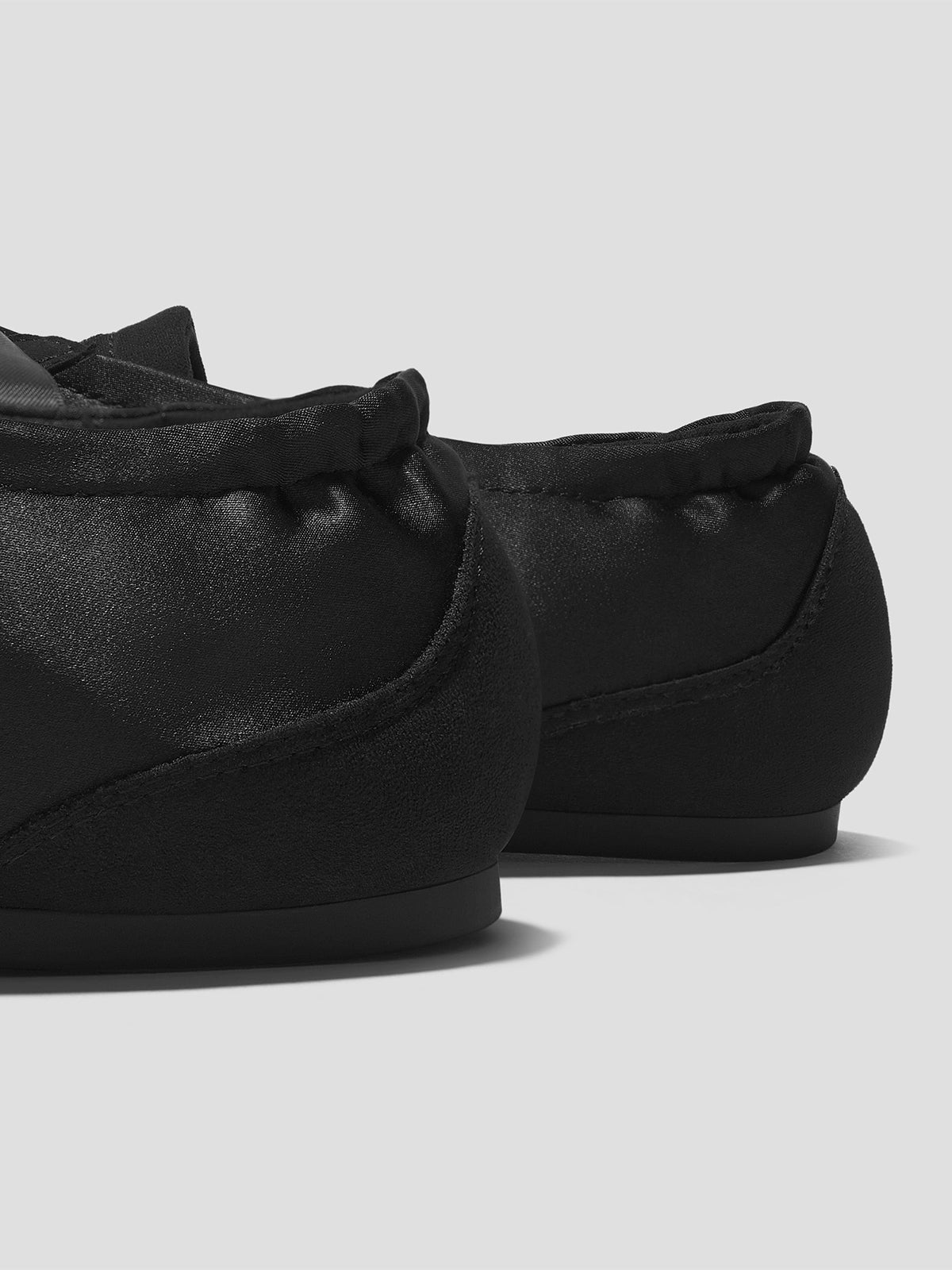 Black Satin And Faux Suede Square-Toe Floral Embroidery Lace-Up Flats