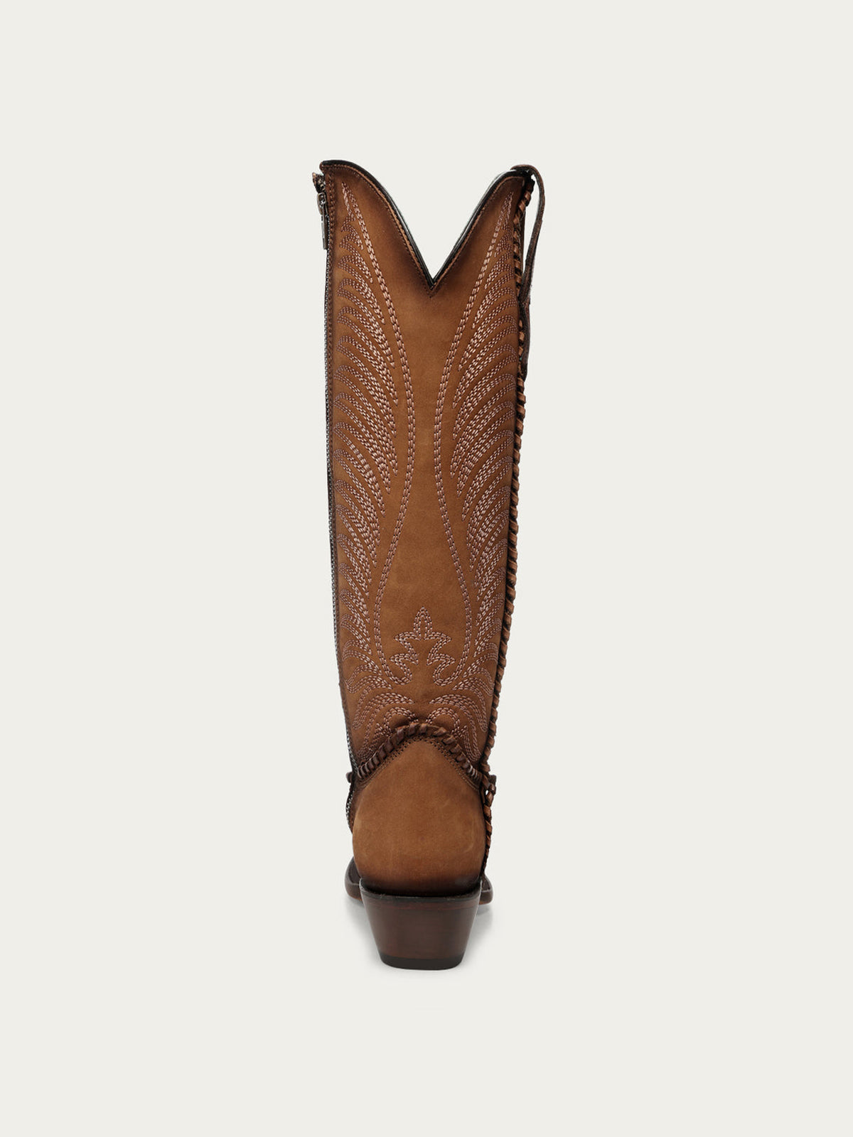 Dark Honey Snip-Toe Embroidery Side Woven Detail Full-Zip Knee High Cowgirl Boots