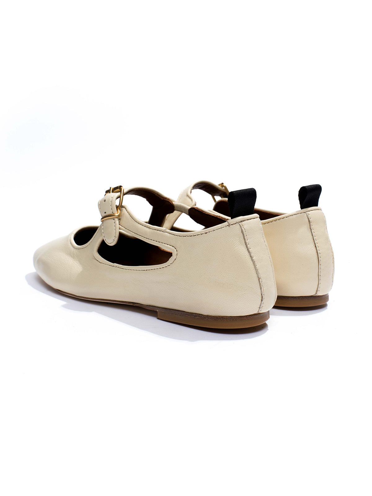 Square-Toe Buckle Strap Chic Flats - Cream