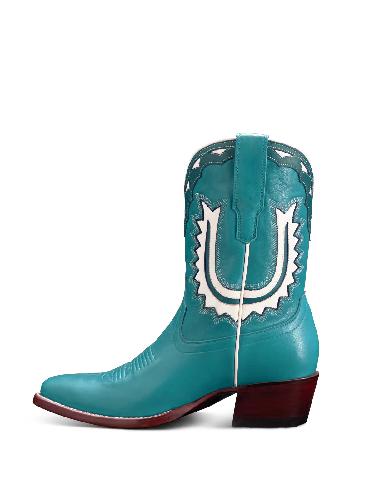 Blue Almond-Toe Horseshoe Inlay Cowgirl Ankle Boots