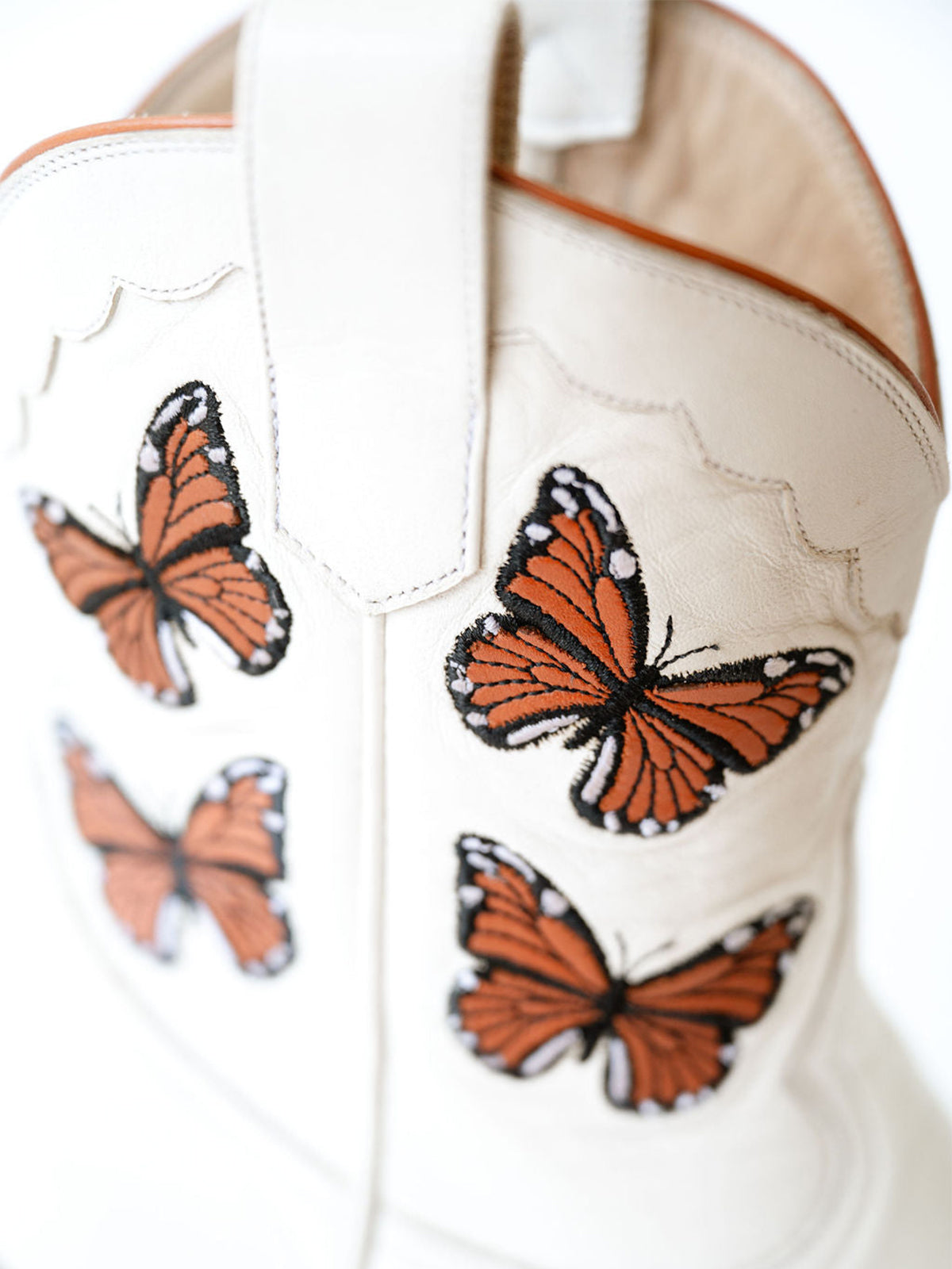 Bone Round-Toe Butterfly Embroidery Ankle Chic Cowgirl Boots