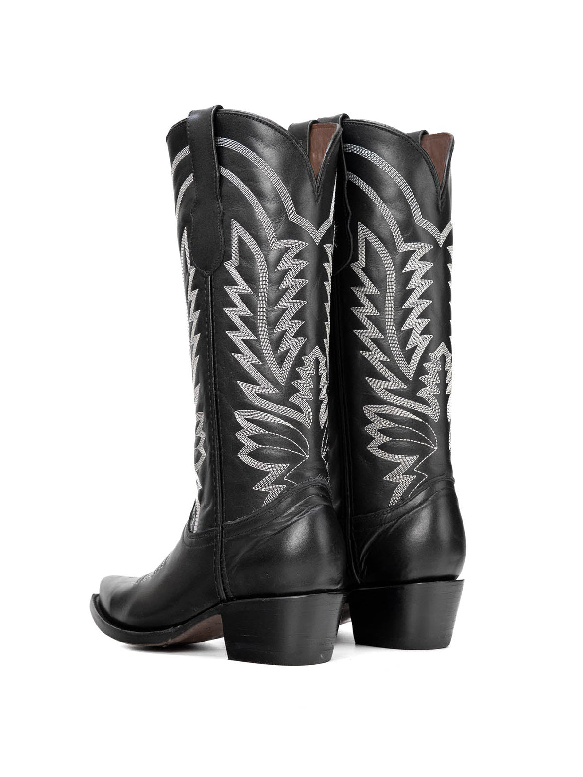 Snip-Toe Sleek Embroidery Wide Calf Knee High Cowgirl Boots For Woman - Black