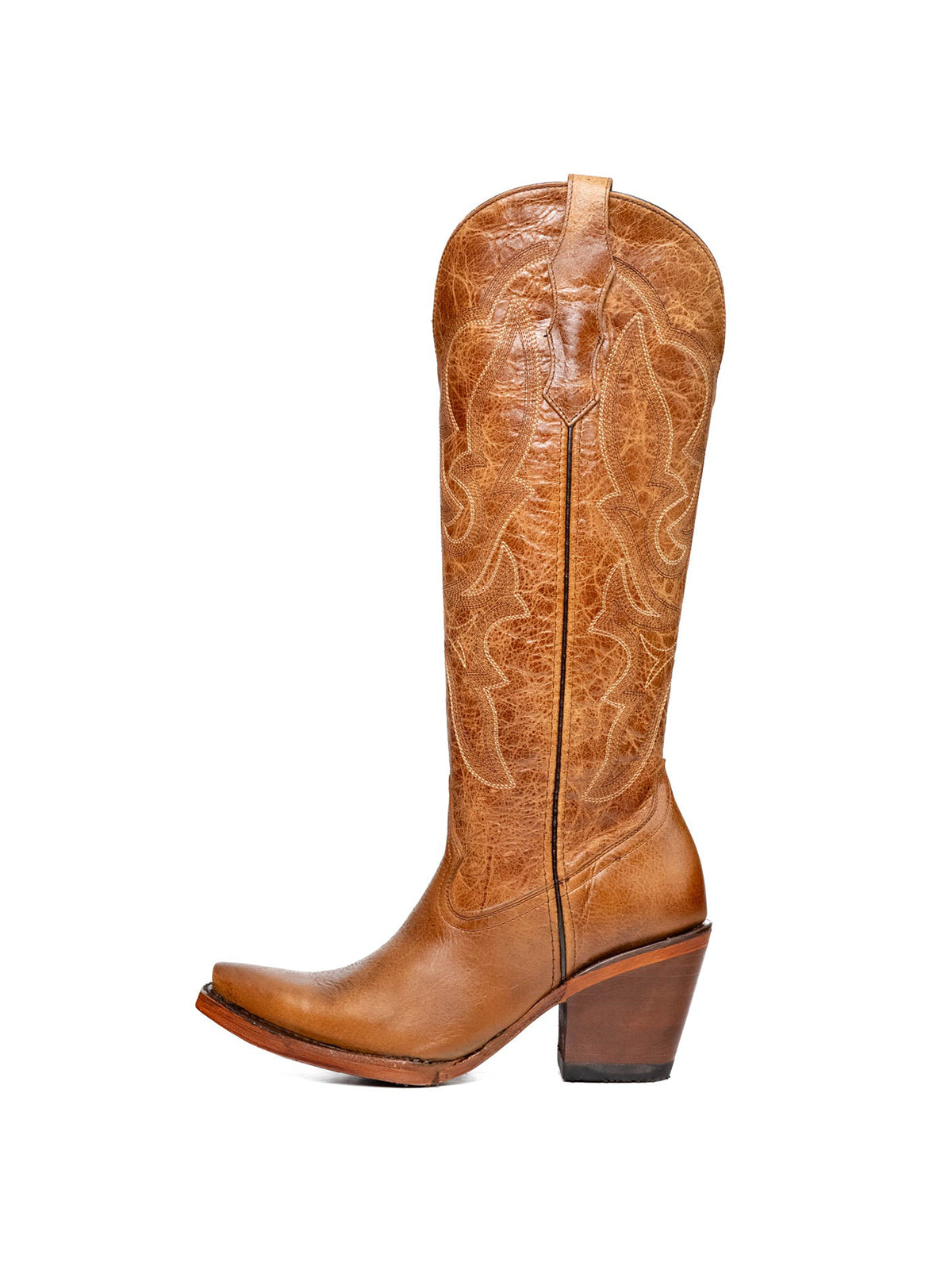 Western Snip-Toe Embroidery Half-Zip Knee High Chic Cowgirl Boots - Tan