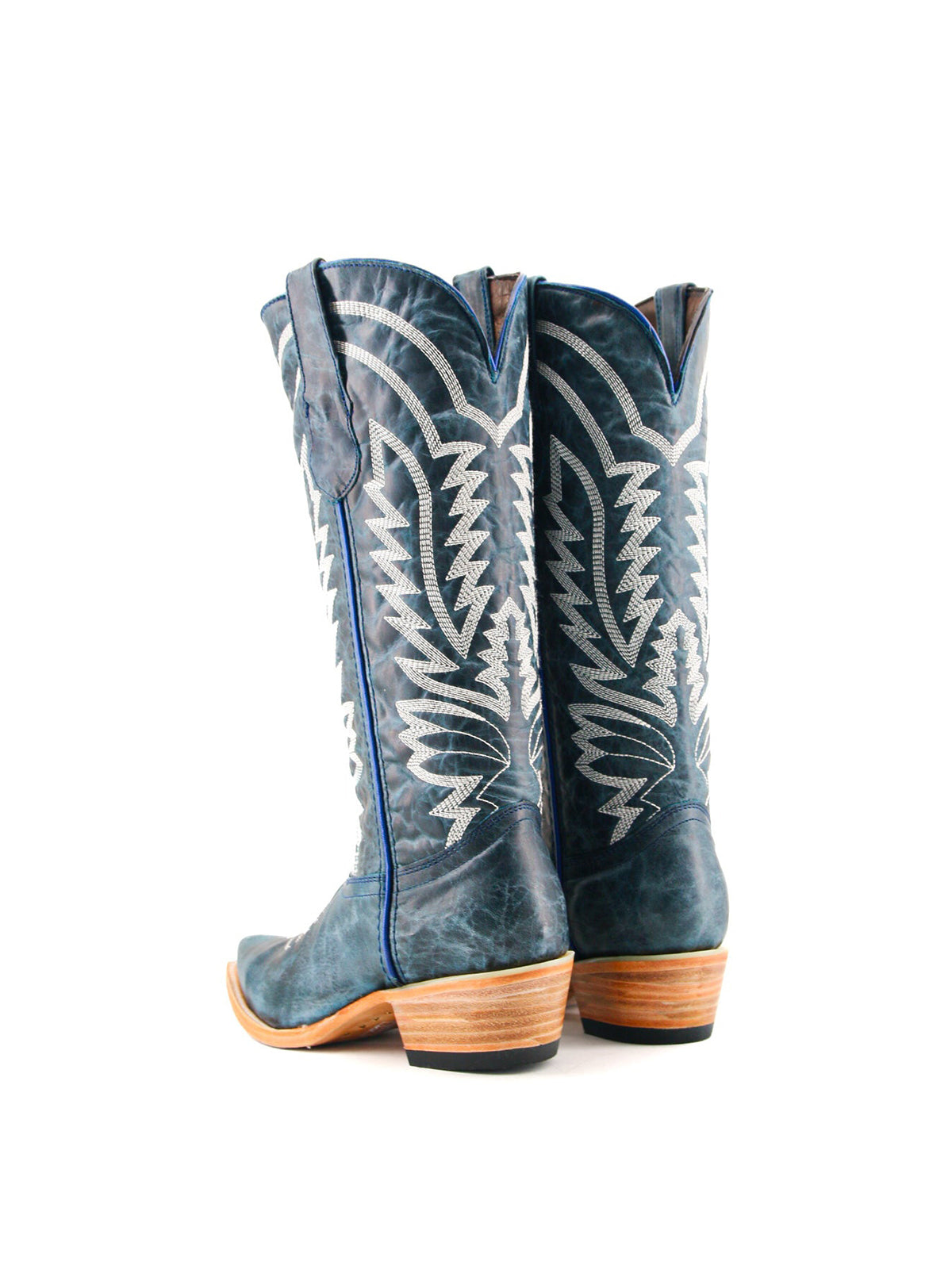Navy Snip-Toe Western Classic Embroidery Mid Calf Cowgirl Boots
