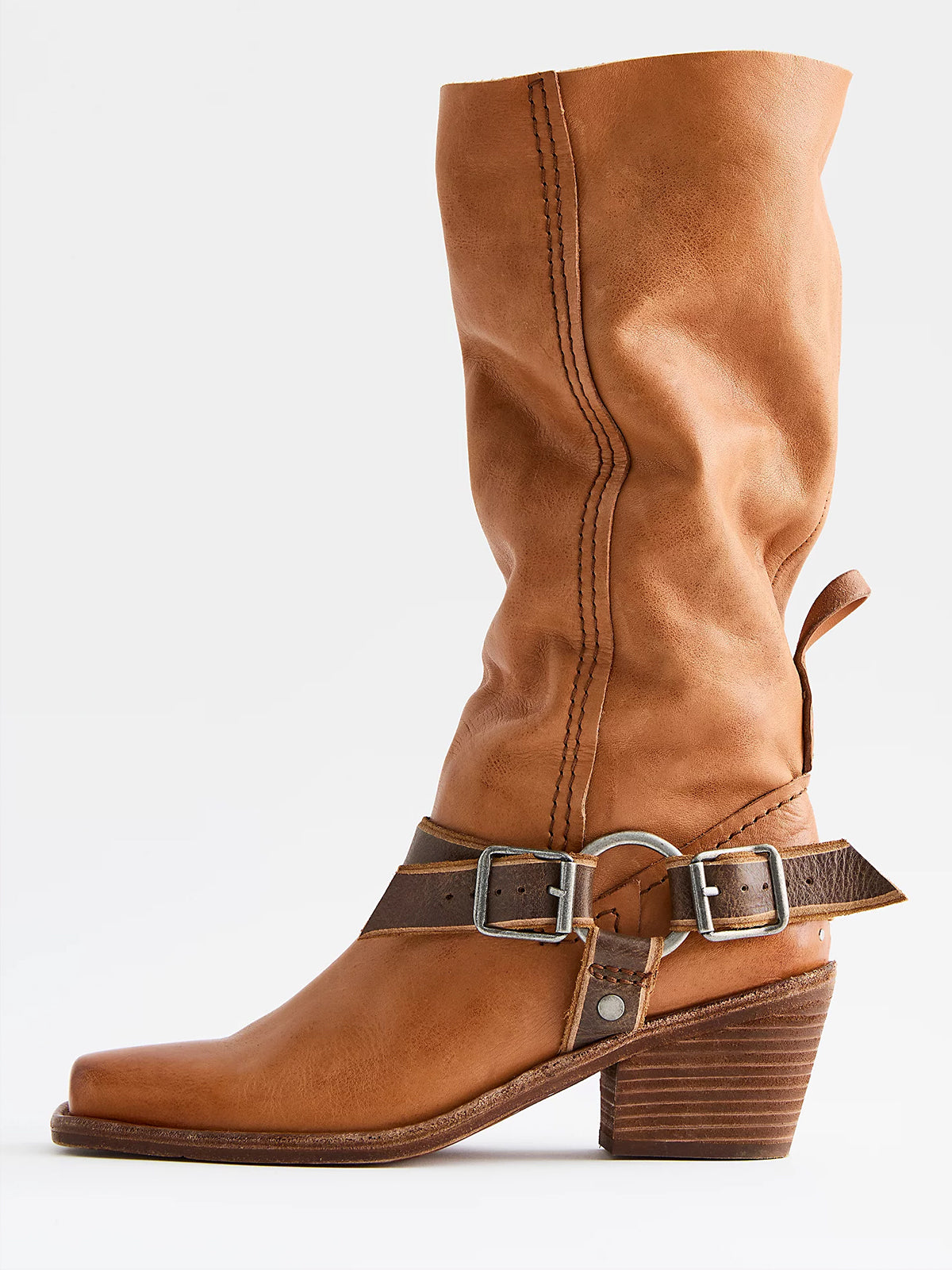 Vintage Brown Square-Toe Western Mid Calf Cowgirl Boots