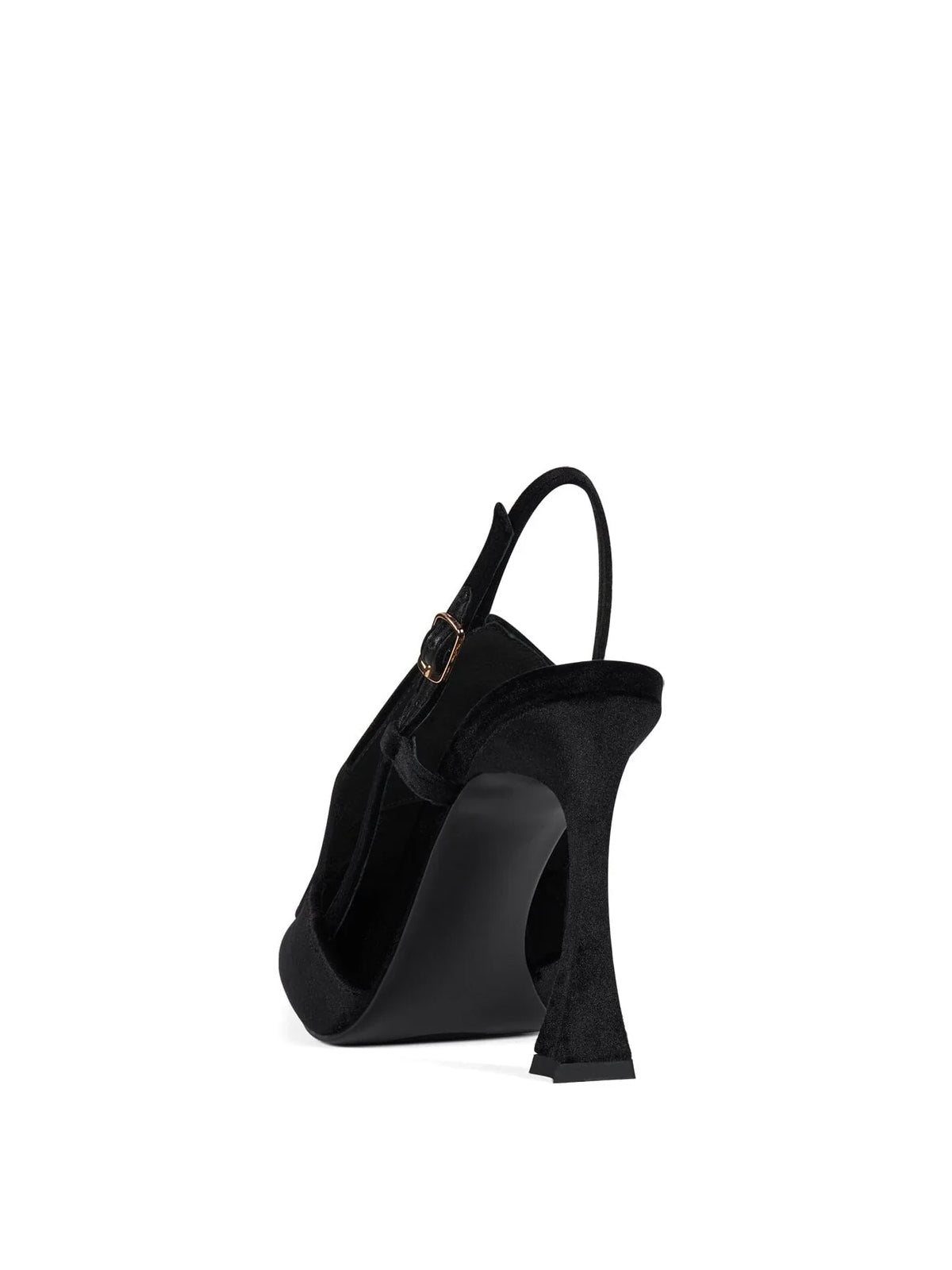Black Velvet Pointed-Toe Gold Embroidery Slingback High Heels Pumps