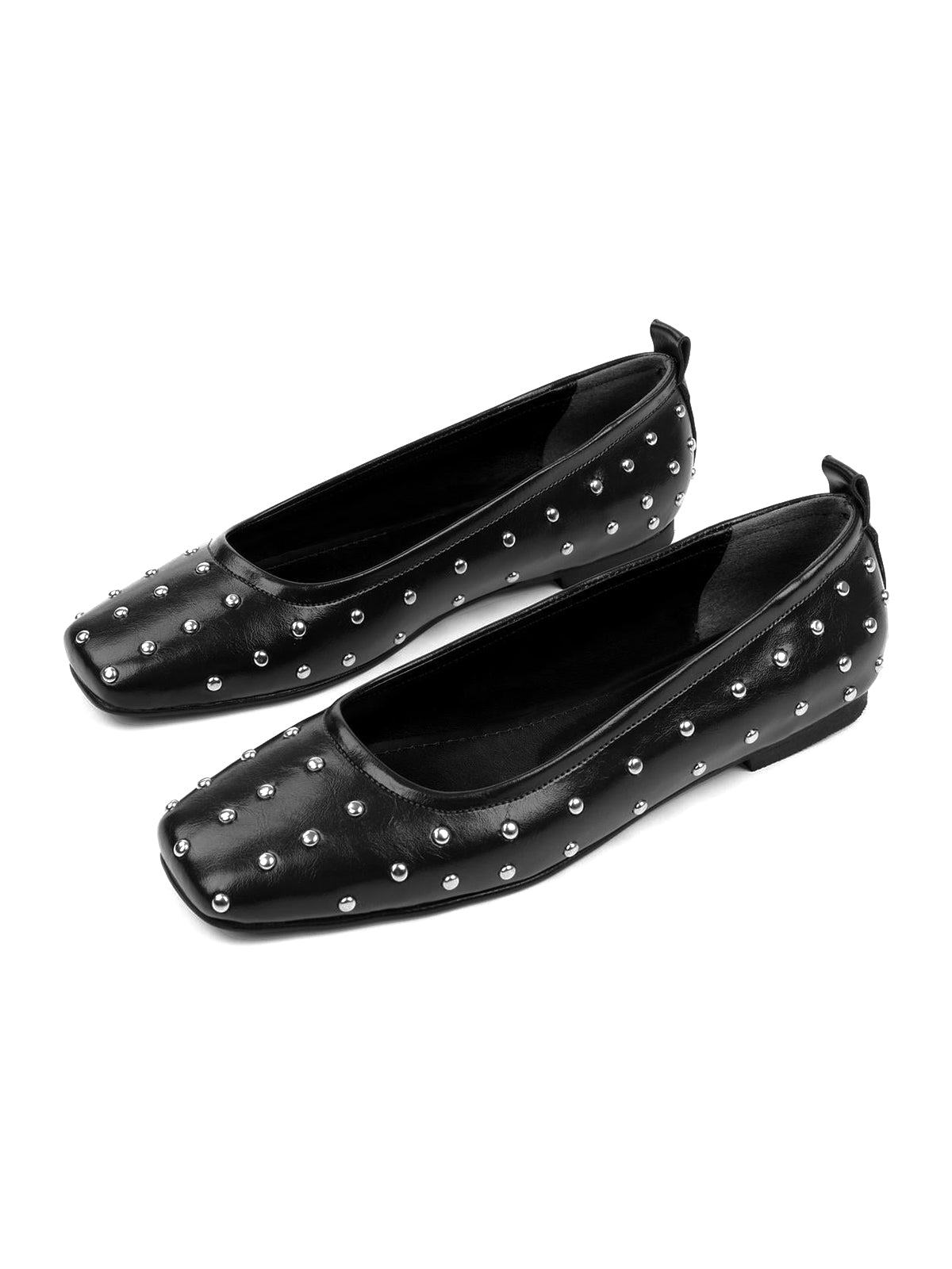 Black Square-Toe Tiny Studs Slip-On Flats