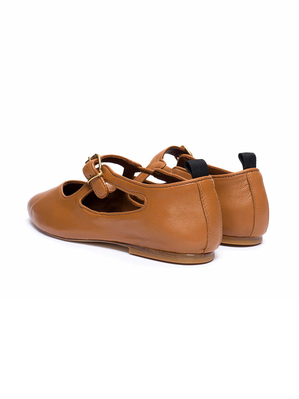 Square-Toe Buckle Strap Chic Flats - Burnt Orange