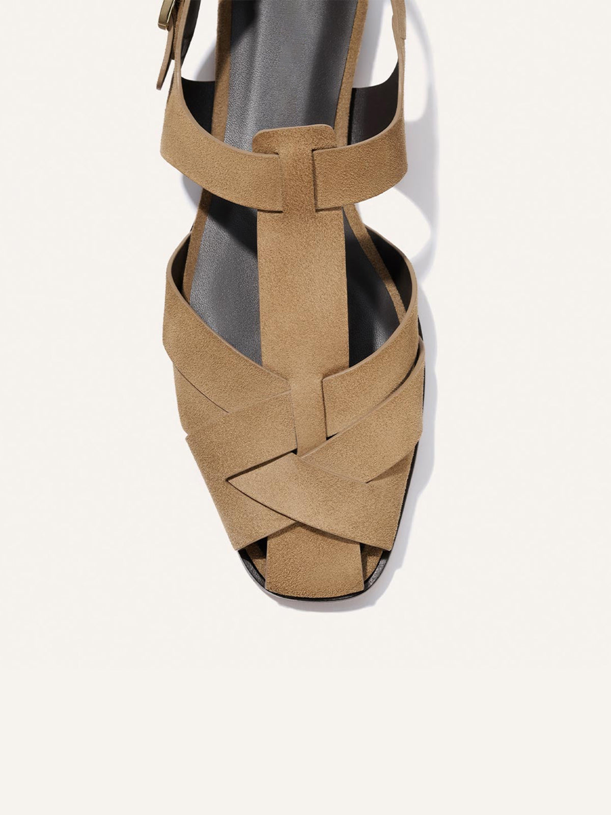 Brown Cow Suede Square-Toe Caged Fisherman Chic Flats