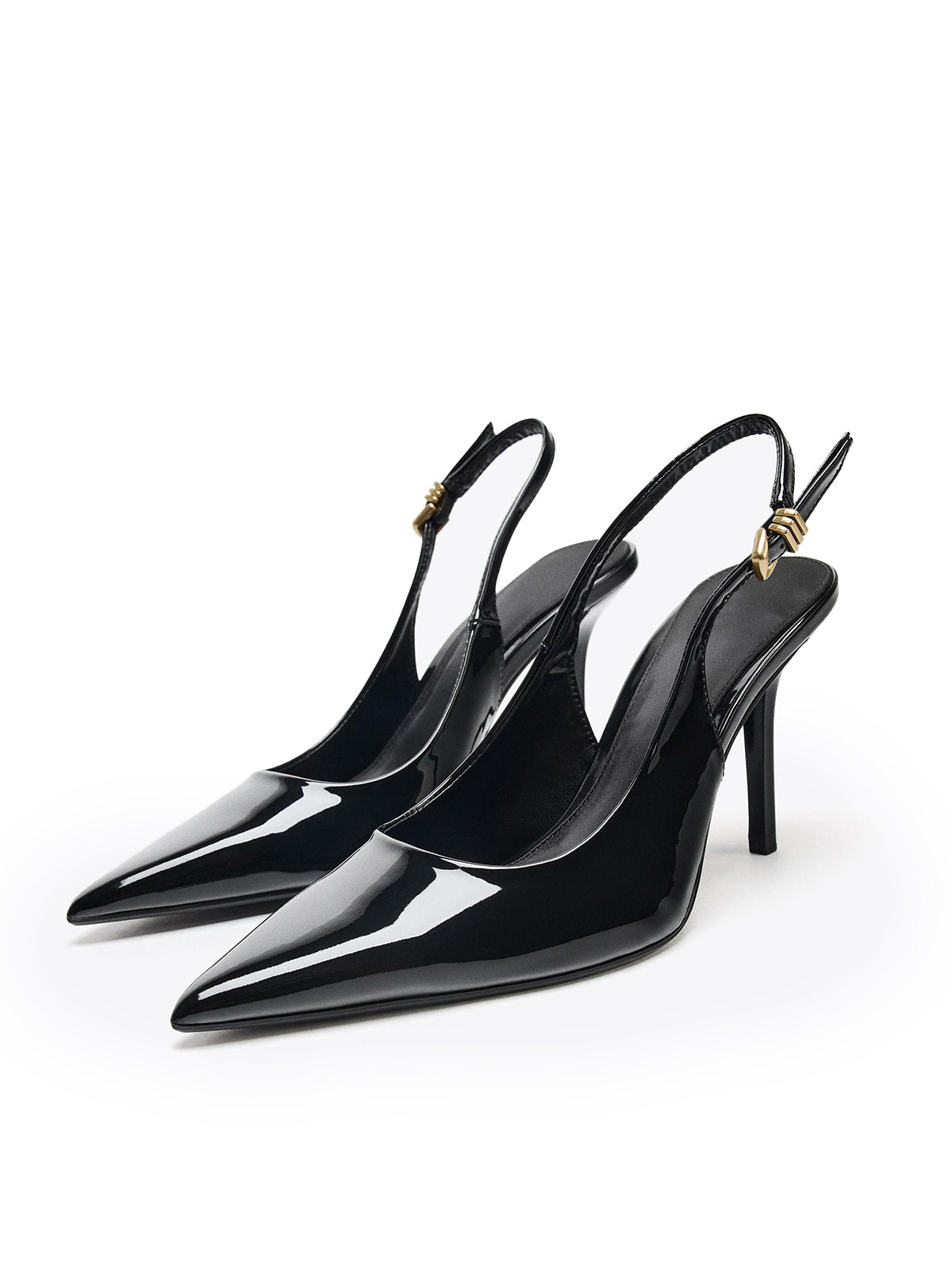 Patent Black Pointed-Toe Slingback Slip-On High Heels