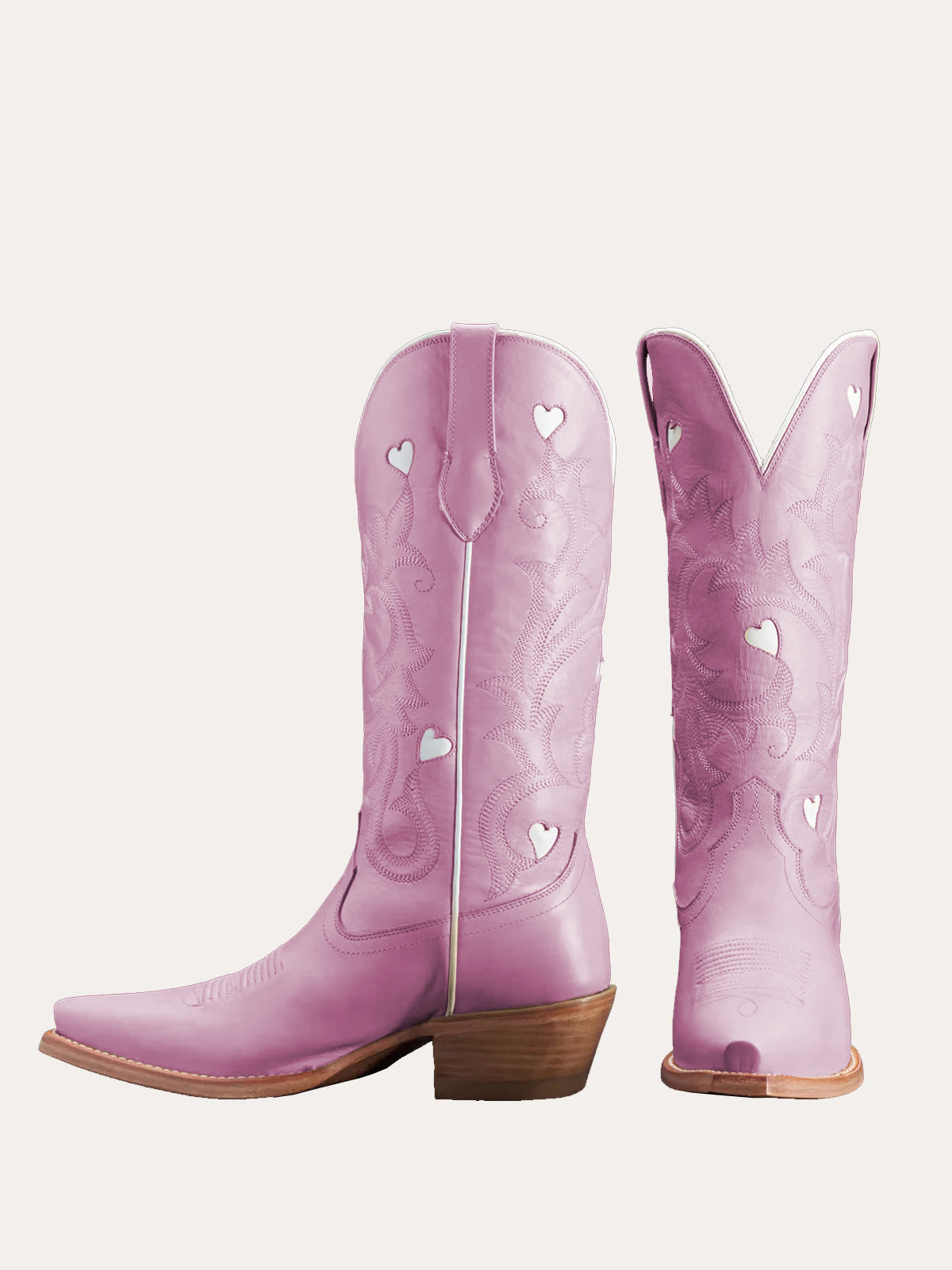 Purple Snip-Toe Embroidery White Heart Inlay Mid Calf Cowgirl Boots