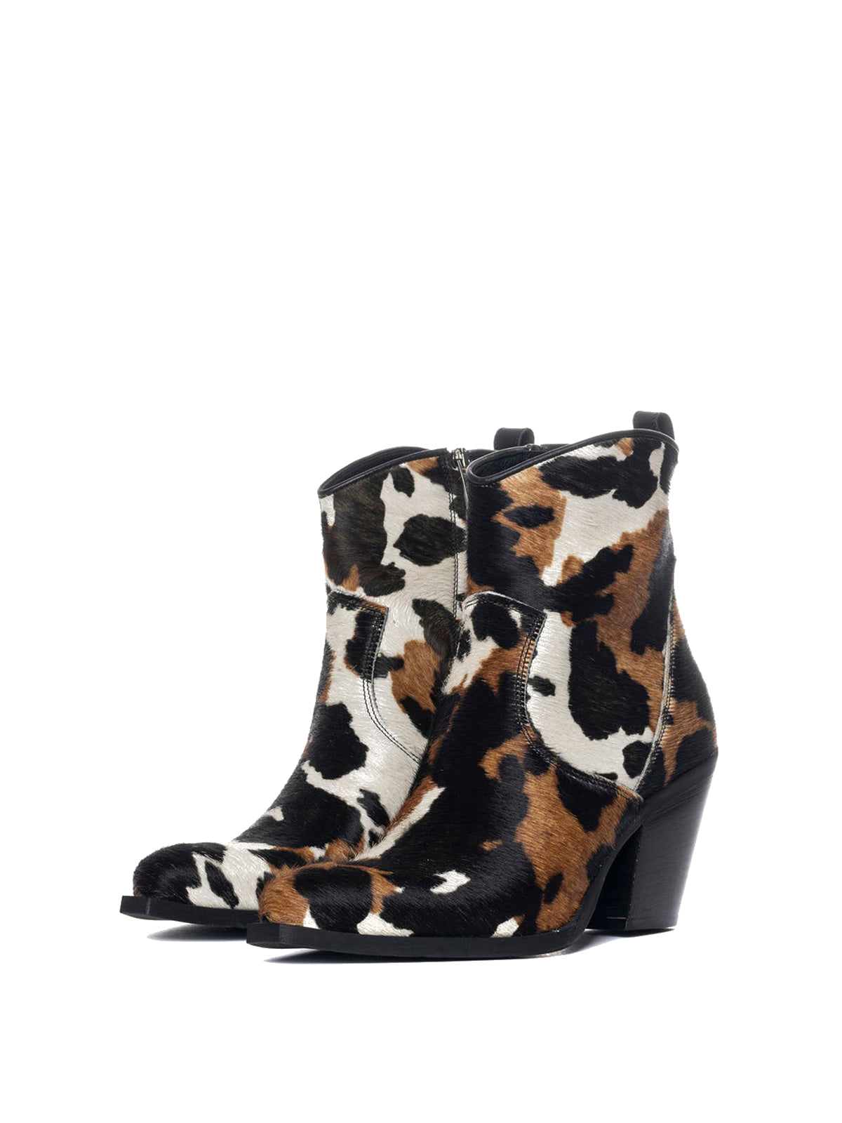 Cow Pony Hair Snip-Toe Full-Zip Ankle Cowgirl Boots