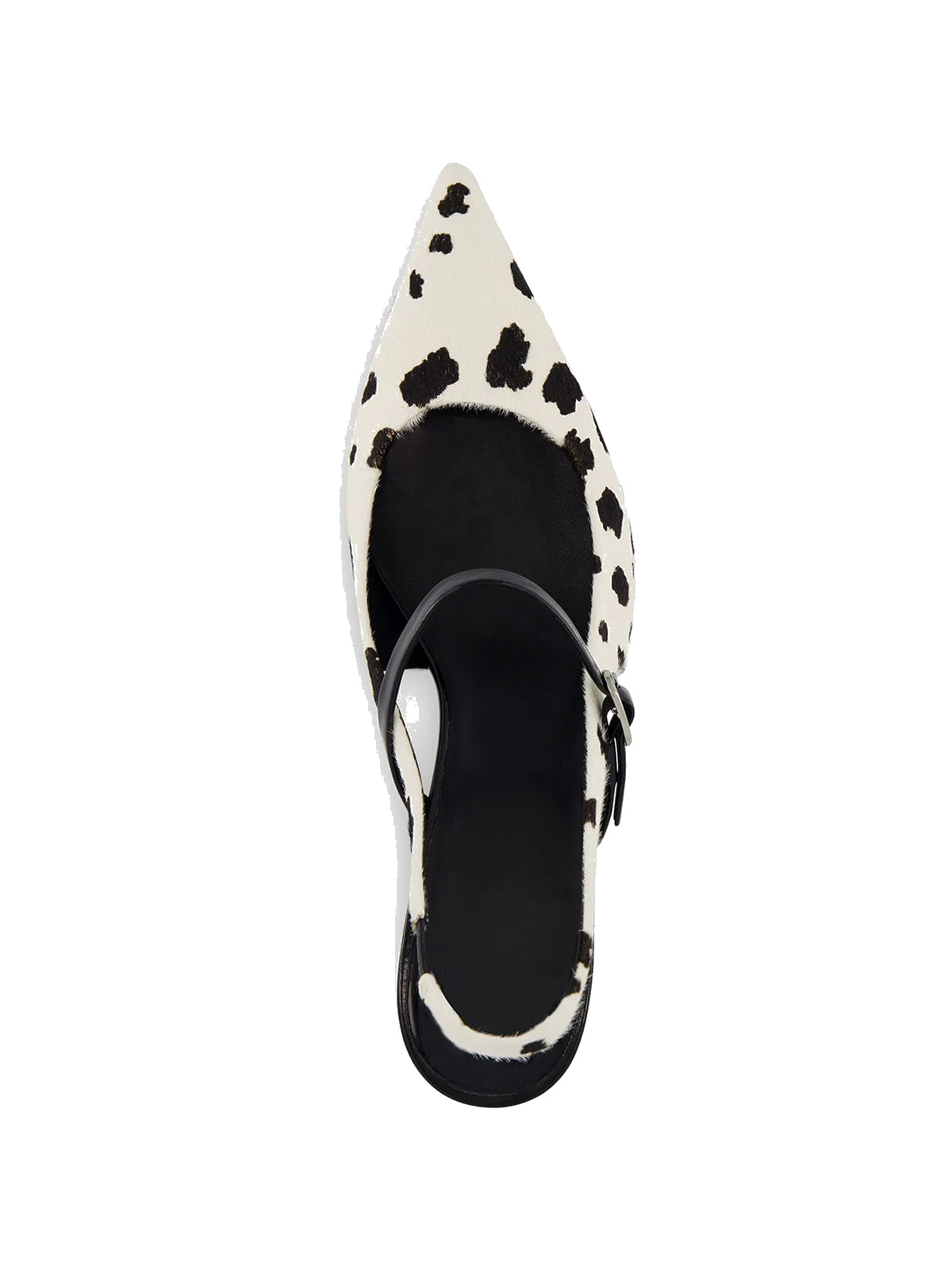 Cow Print Pointed-Toe Patent Middle Strap And Slingback Kitten Heels