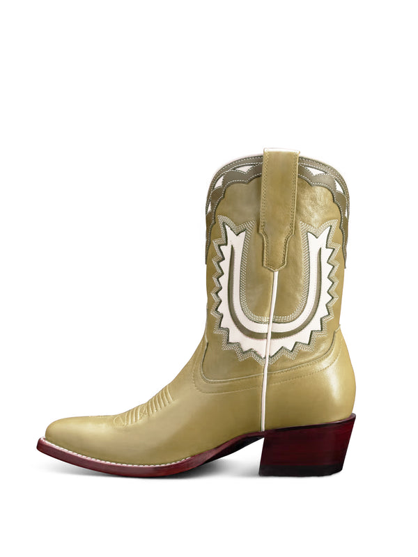 Matcha Green Almond-Toe Horseshoe Inlay Cowgirl Ankle Boots – Fuchsia Boots
