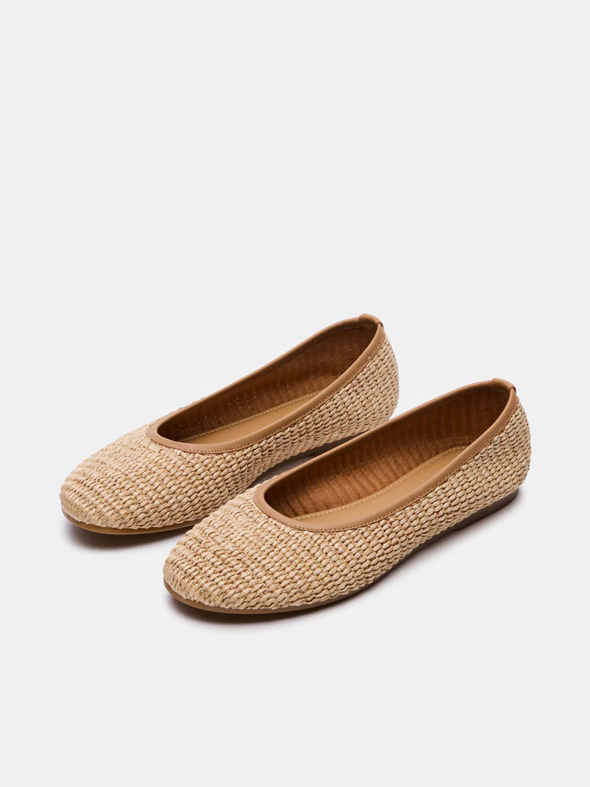 Natural Round-Toe Woven Classic Ballet Flats