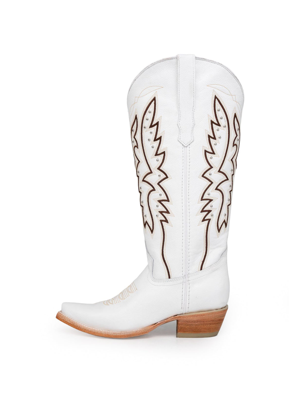 Western Snip-Toe Embroidery Half-Zip Knee High Cowgirl Boots - White