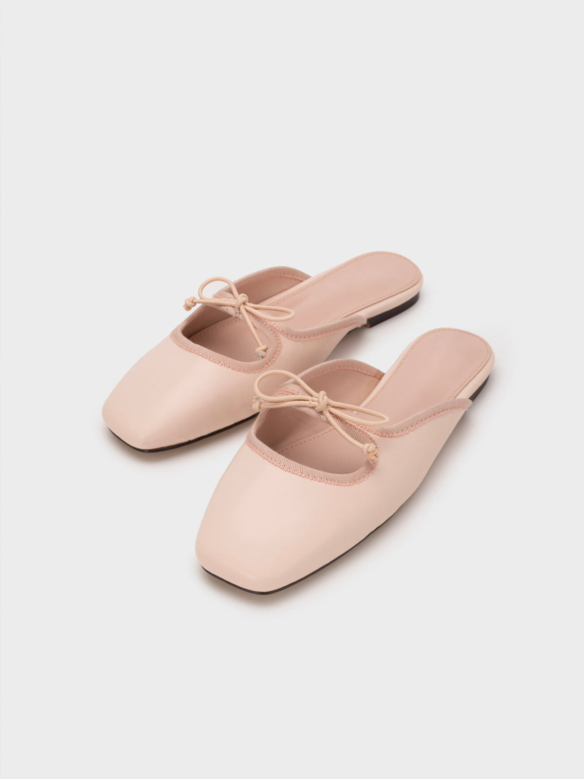 Light Pink Square-Toe Slip-On Bow Mule Flats