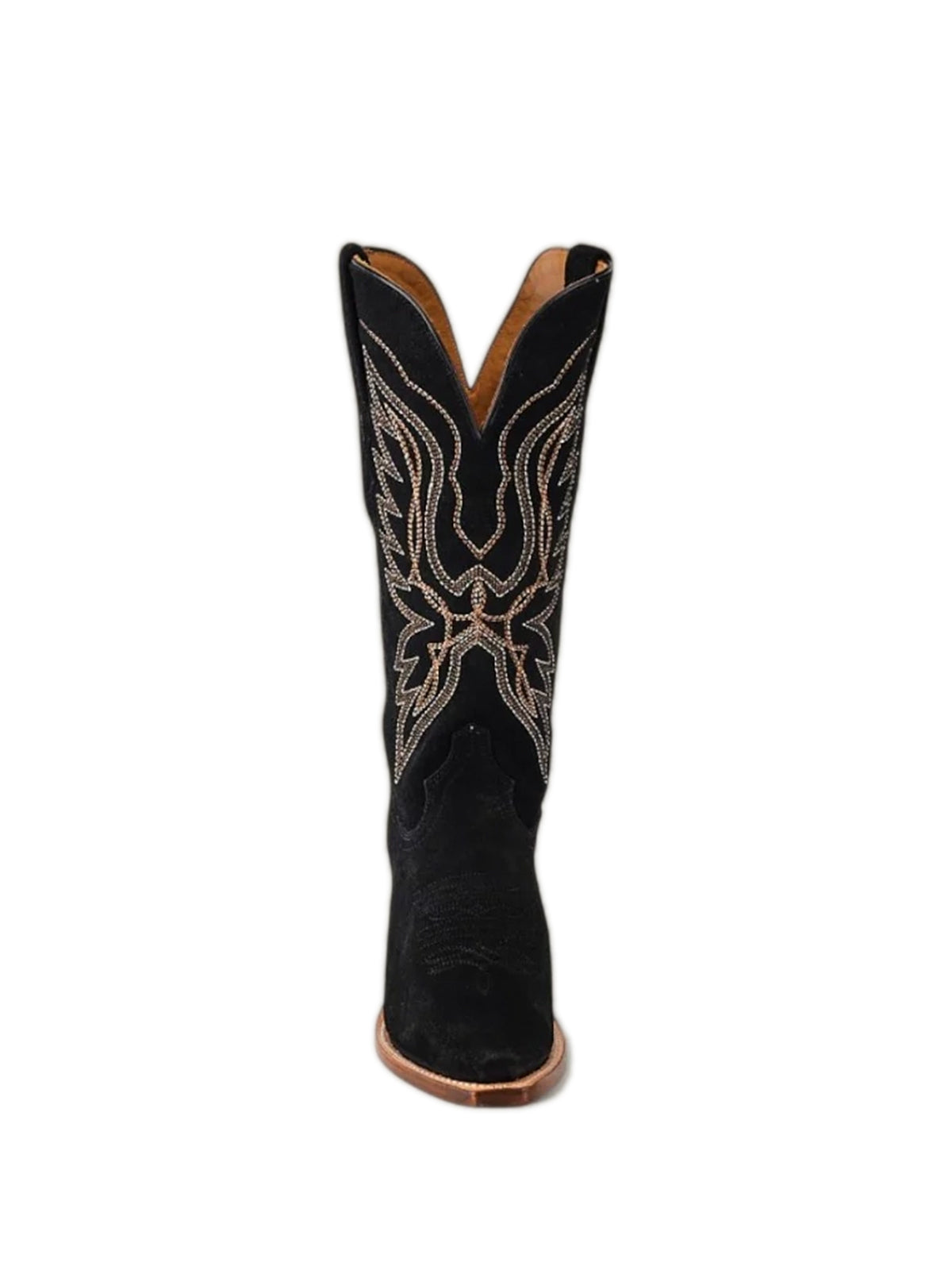 Tall Knee High Snip-Toe Embroidery Wide Calf Cowgirl Boots - Black Faux Suede