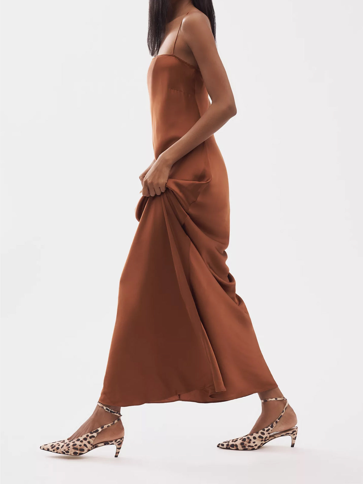 Leopard Faux Suede Pointed-Toe Chic Slingback And Buckle Ankle Strap Kitten Heels