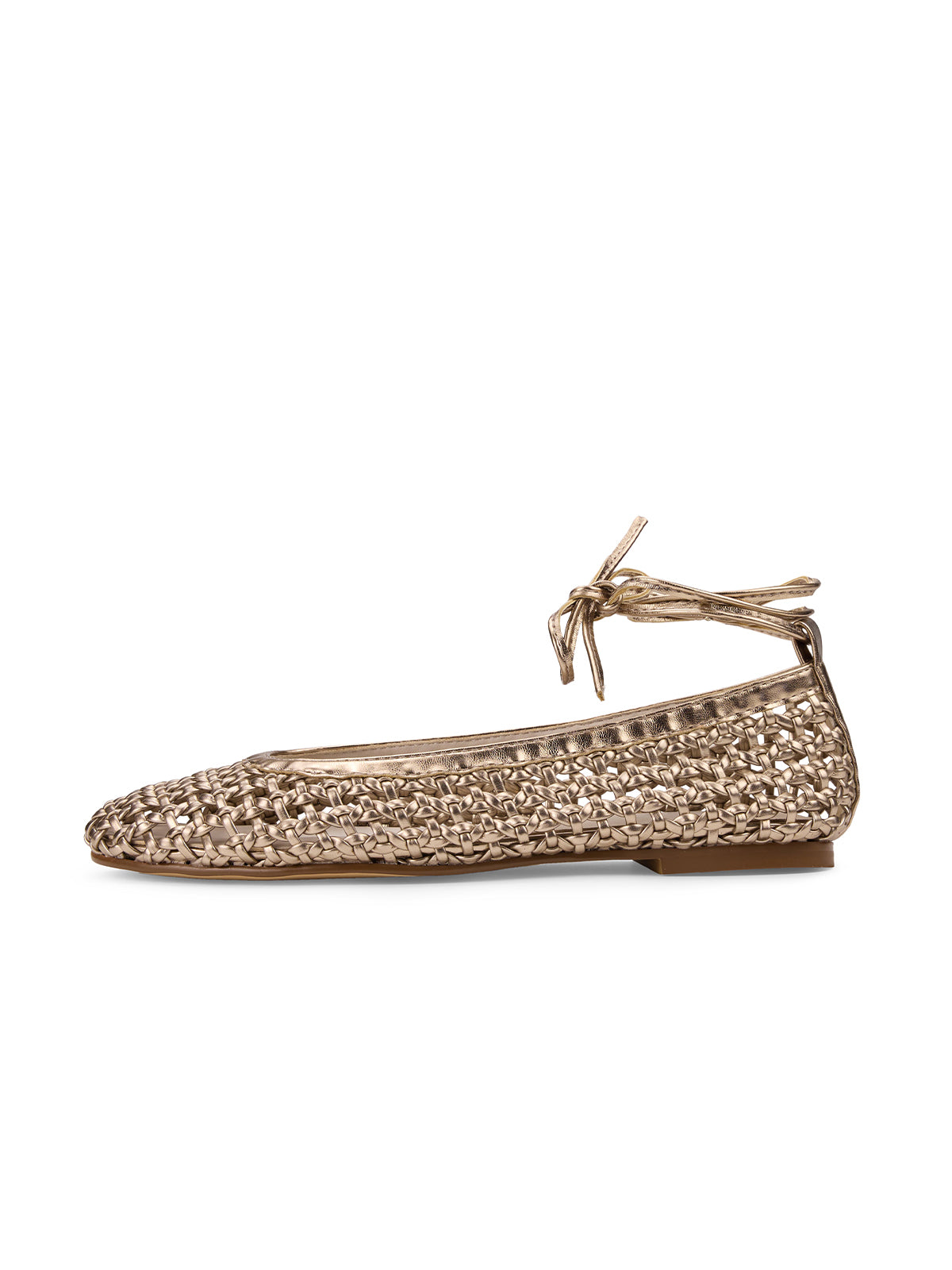 Metallic Gold Woven Round-Toe Ballet Flats