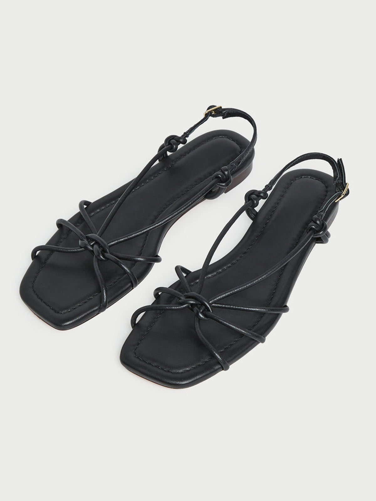 Black Square-Toe Strappy Chic Flats Sandals