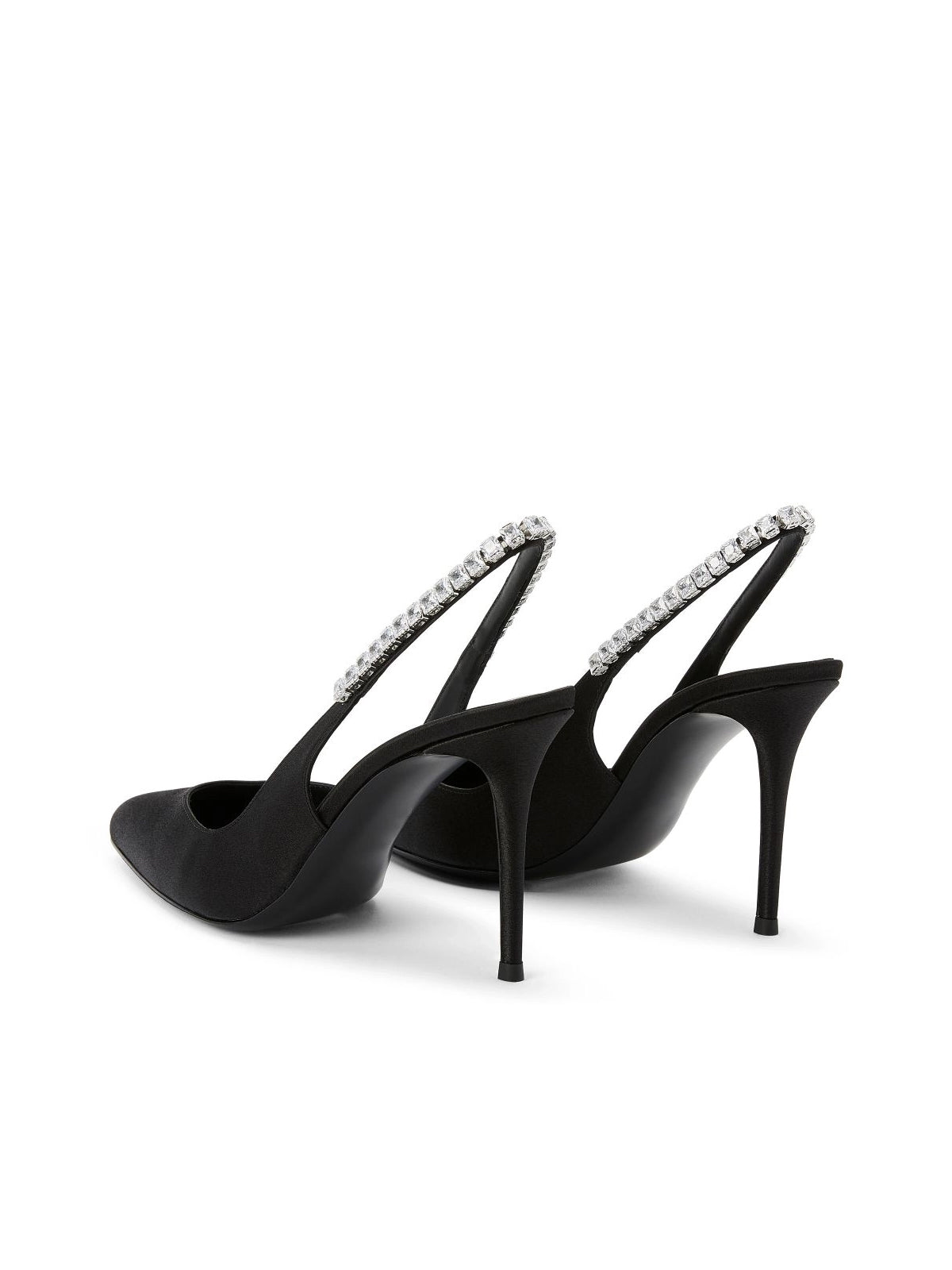 Black Satin Pointed-Toe Slingback With Rhinestones High Heels Pumps