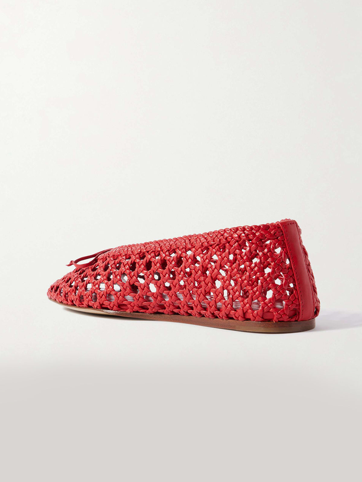 Woven Round-Toe Ballet Flats With Bow - Red