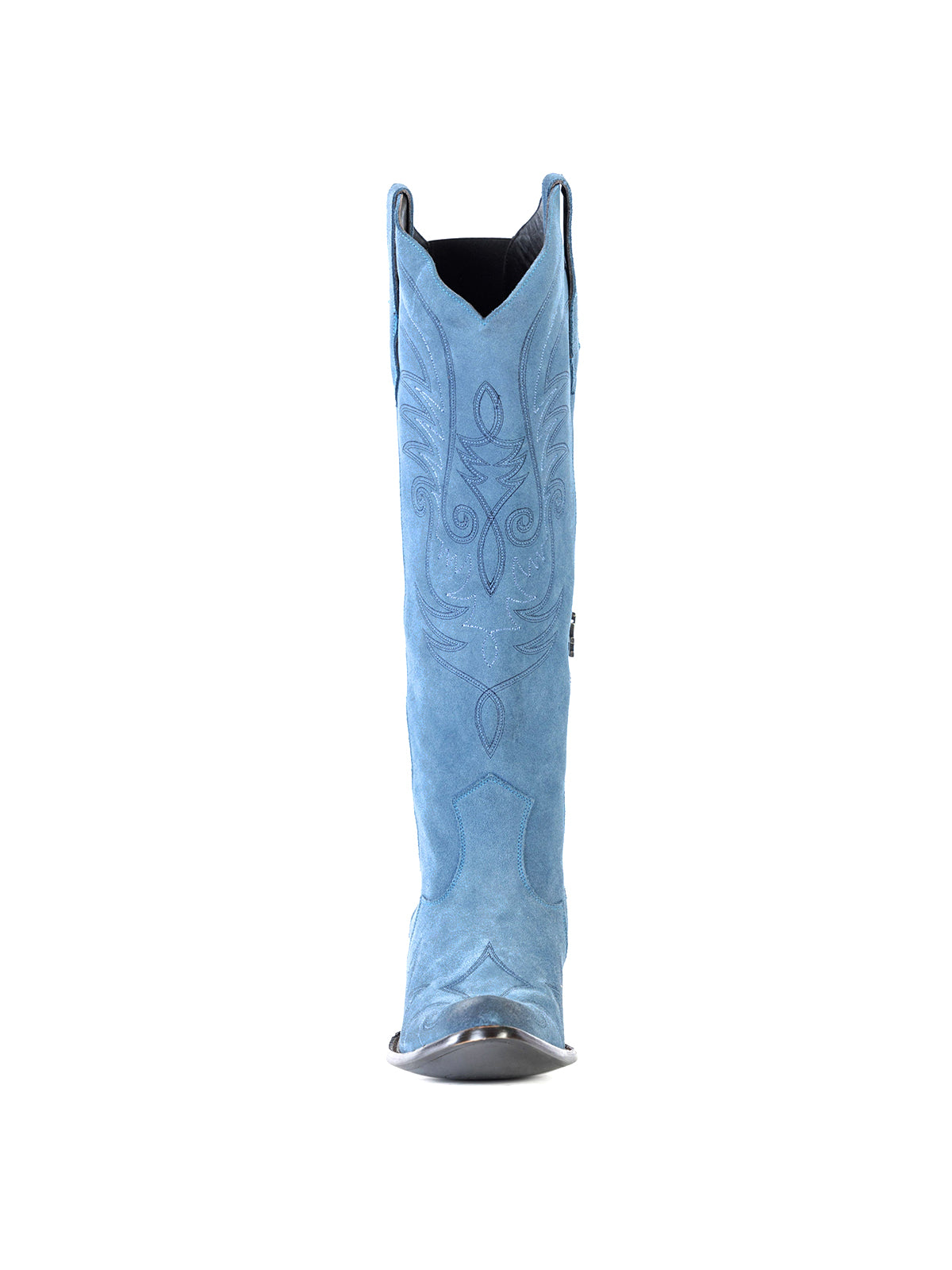 Side-Zip Pointed-Toe Chic Embroidery Wide Calf Knee High Cowgirl Boots - Blue
